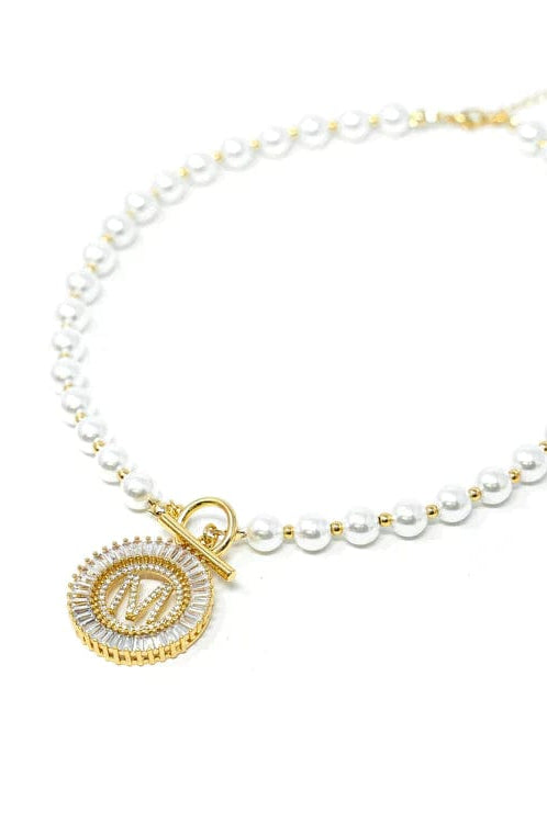 PREORDER: Pearl Chain Radiant Initial Necklace-Womens-Stay Foxy Boutique, Florissant, Missouri
