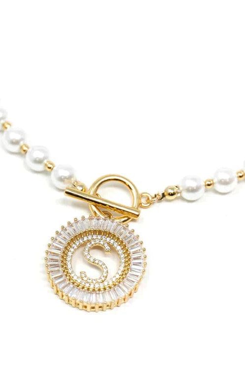 PREORDER: Pearl Chain Radiant Initial Necklace-Womens-Stay Foxy Boutique, Florissant, Missouri