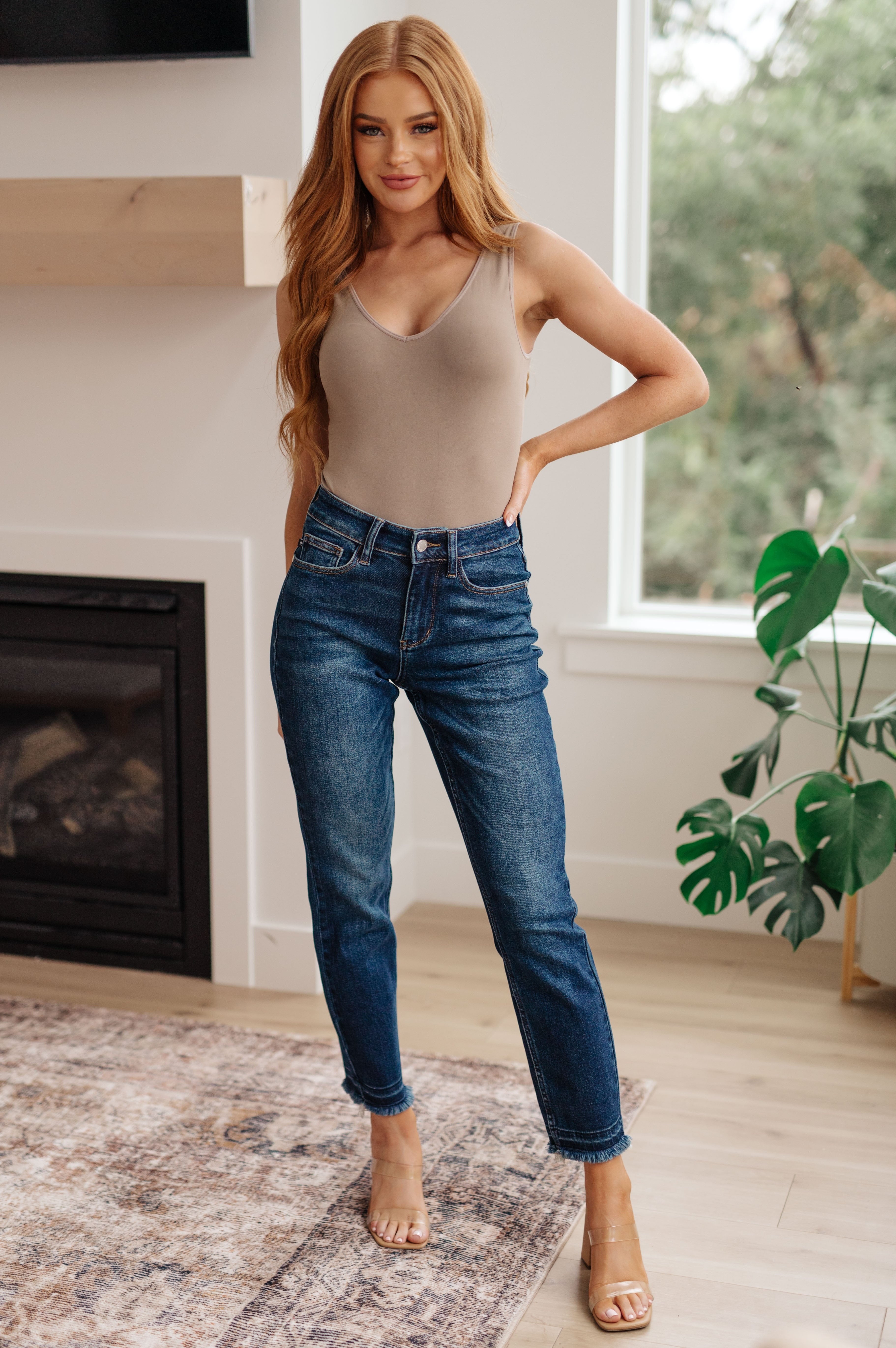 Phillipa High Rise Release Hem Slim Jeans-Womens-Stay Foxy Boutique, Florissant, Missouri