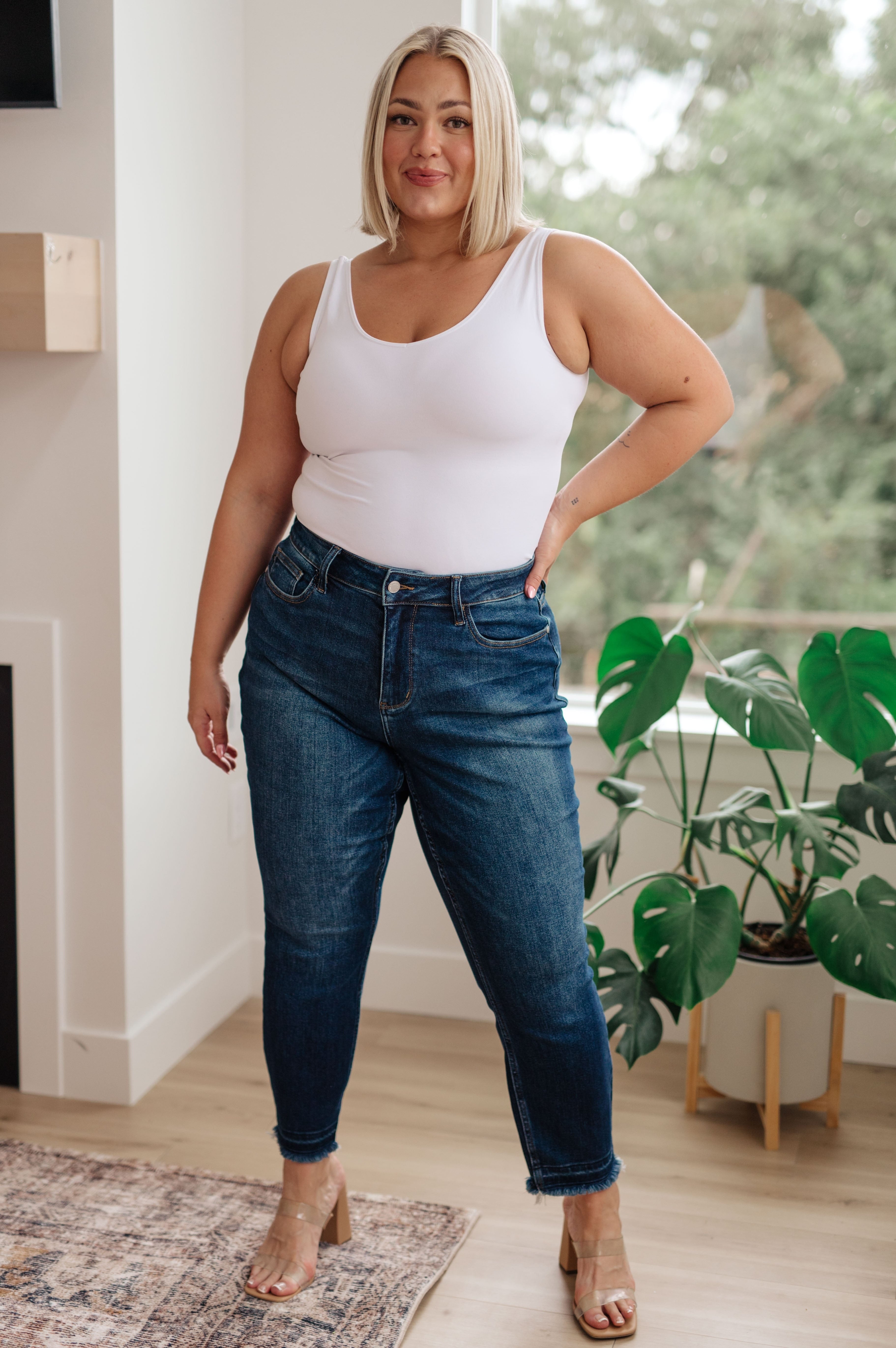 Phillipa High Rise Release Hem Slim Jeans-Womens-Stay Foxy Boutique, Florissant, Missouri