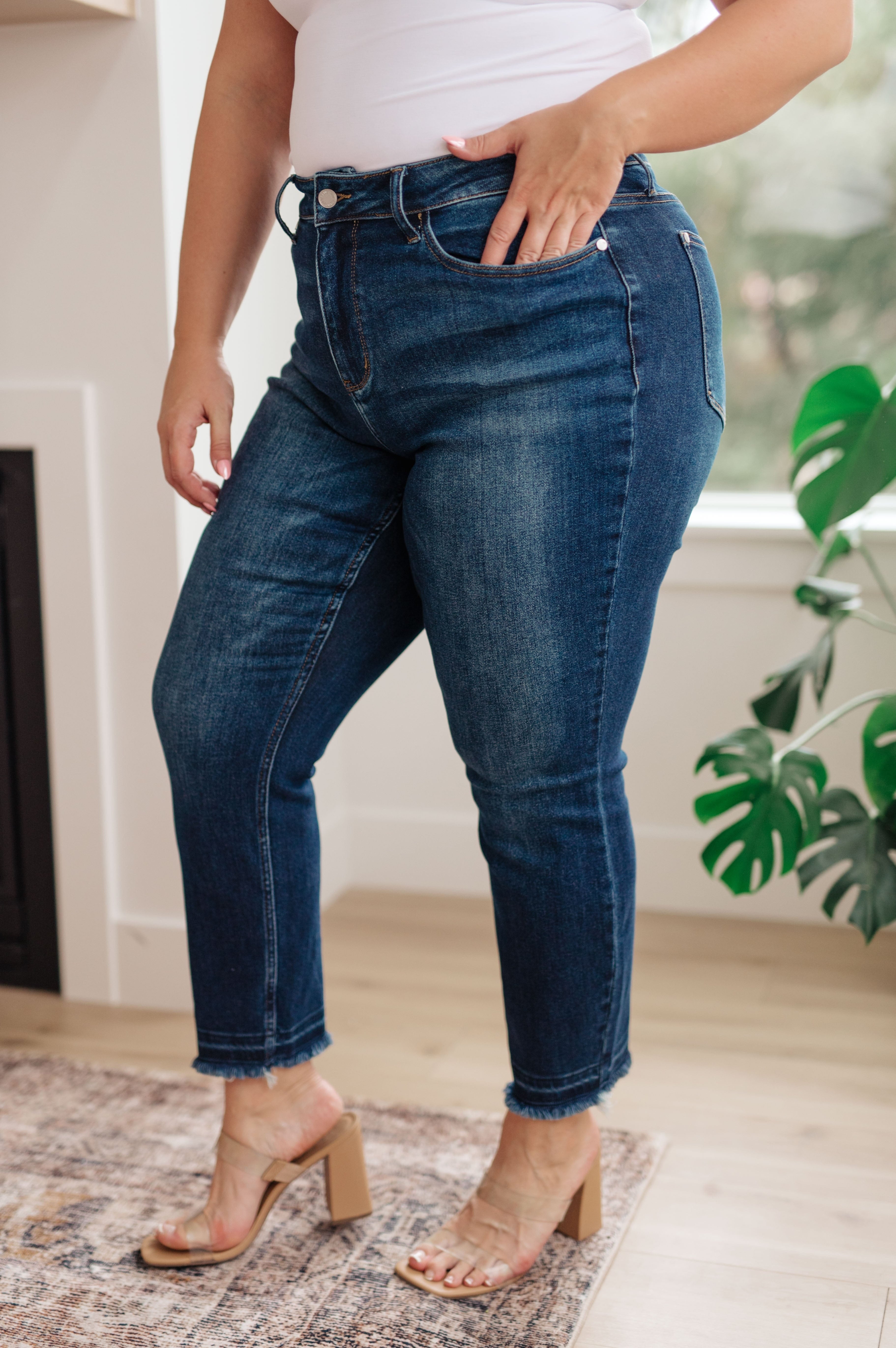 Phillipa High Rise Release Hem Slim Jeans-Womens-Stay Foxy Boutique, Florissant, Missouri