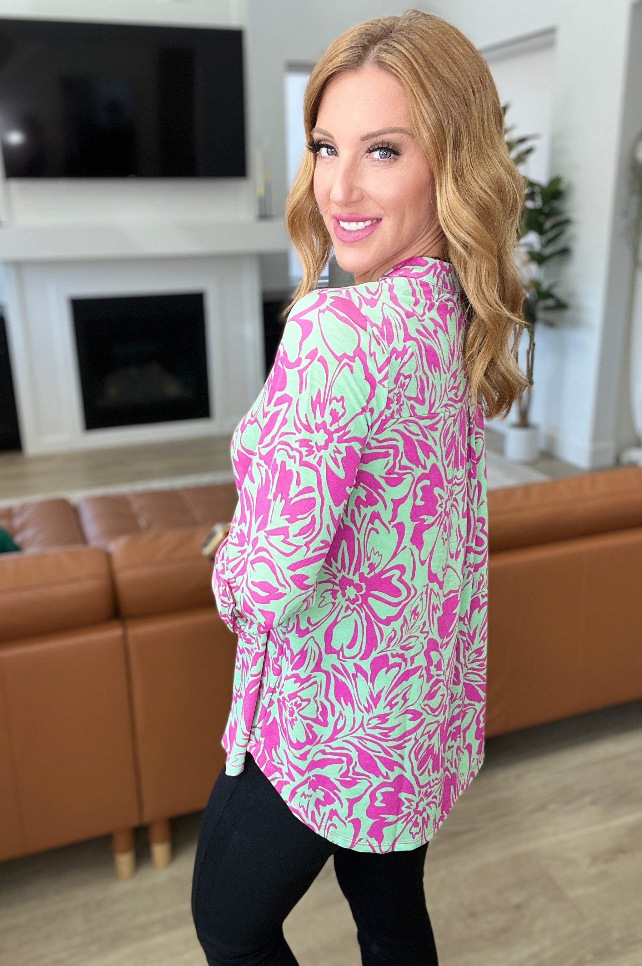 Lizzy Top in Emerald Pink Floral-Tops-Stay Foxy Boutique, Florissant, Missouri