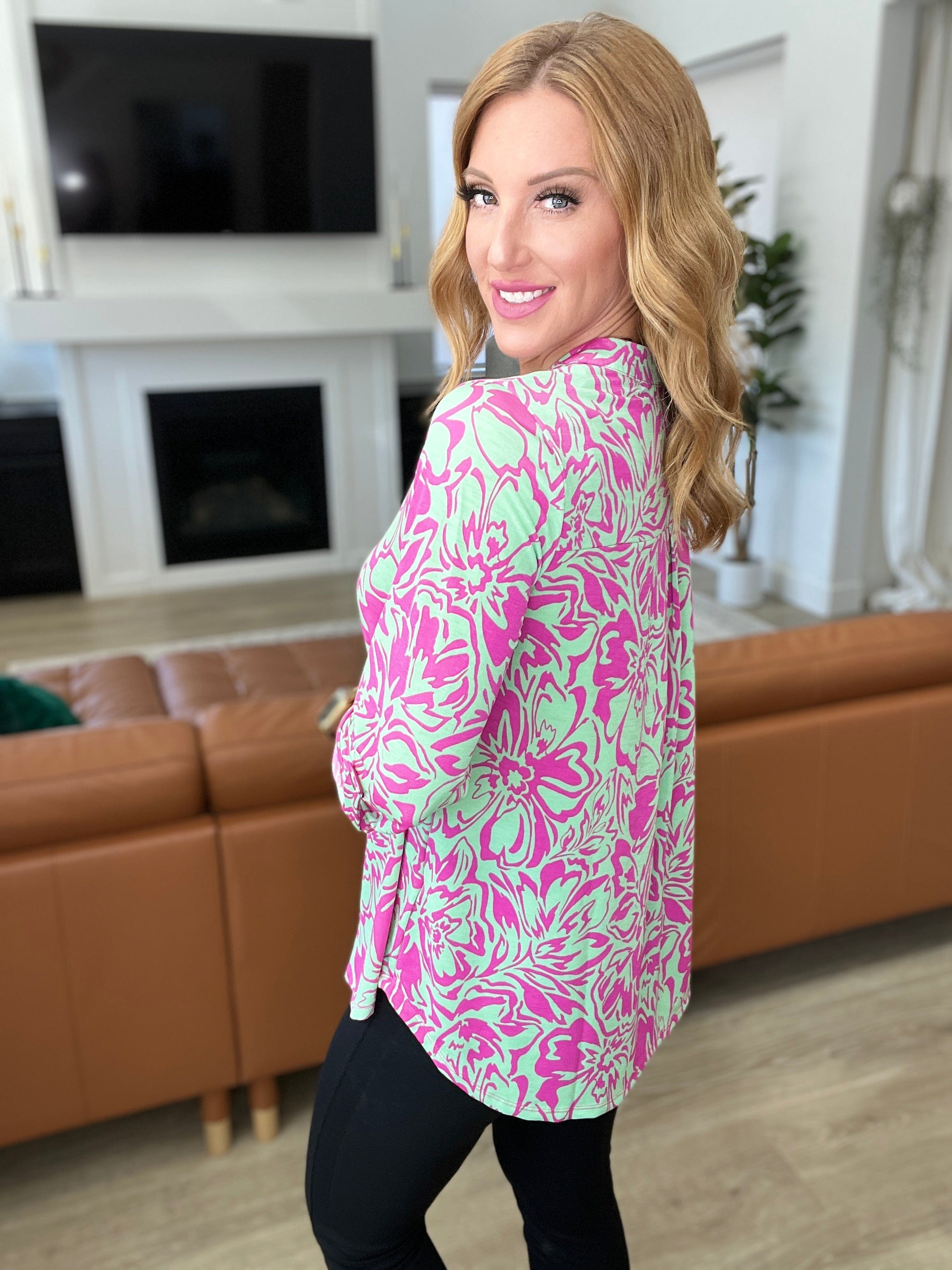 Lizzy Top in Emerald Pink Floral-Tops-Stay Foxy Boutique, Florissant, Missouri