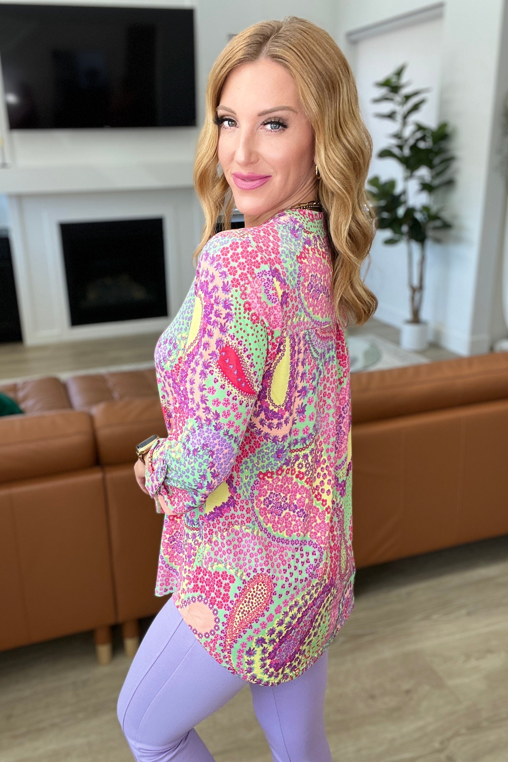 Lizzy Top in Green and Pink Paisley-Tops-Stay Foxy Boutique, Florissant, Missouri