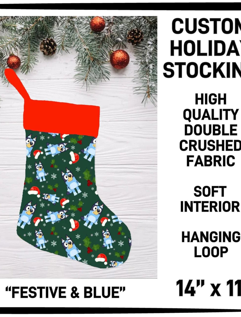 XMAS STOCKINGS-Festive and Blue-Stay Foxy Boutique, Florissant, Missouri