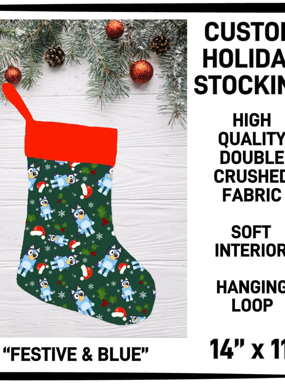 XMAS STOCKINGS-Festive and Blue-Stay Foxy Boutique, Florissant, Missouri