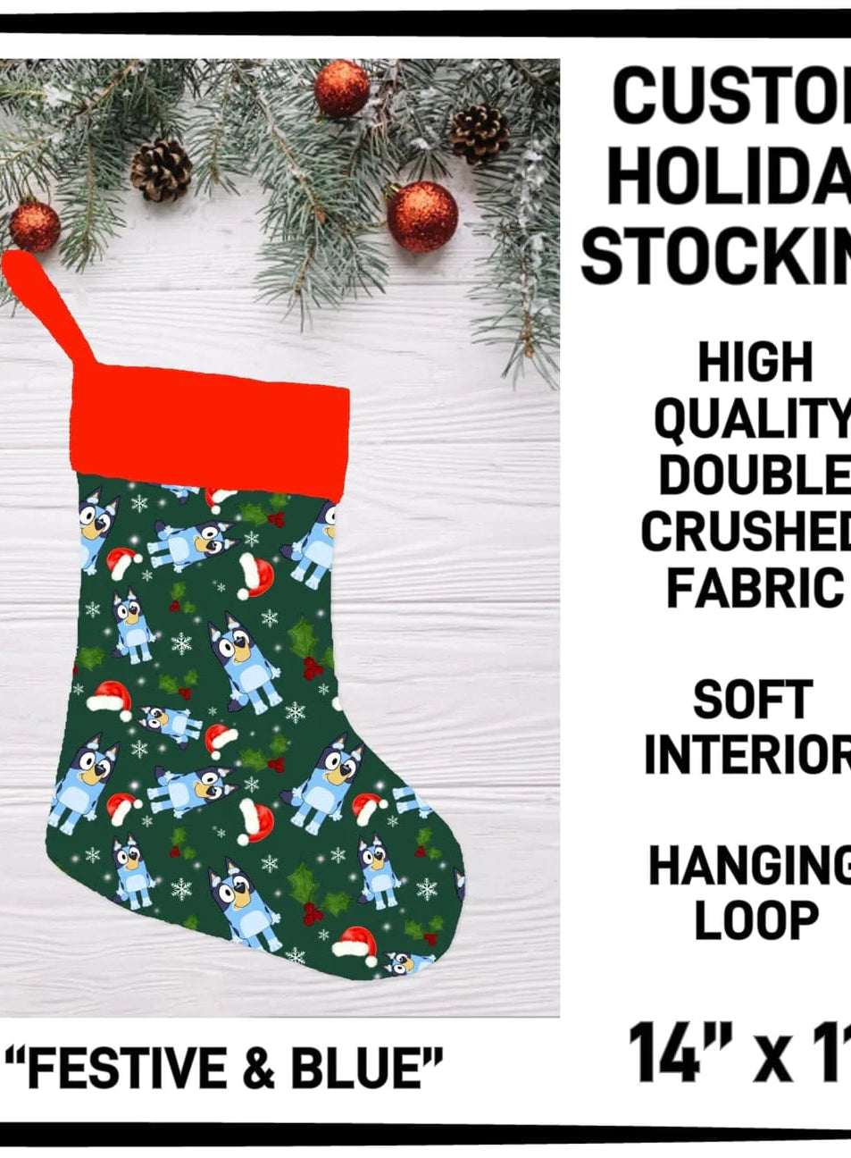 XMAS STOCKINGS-Festive and Blue-Stay Foxy Boutique, Florissant, Missouri