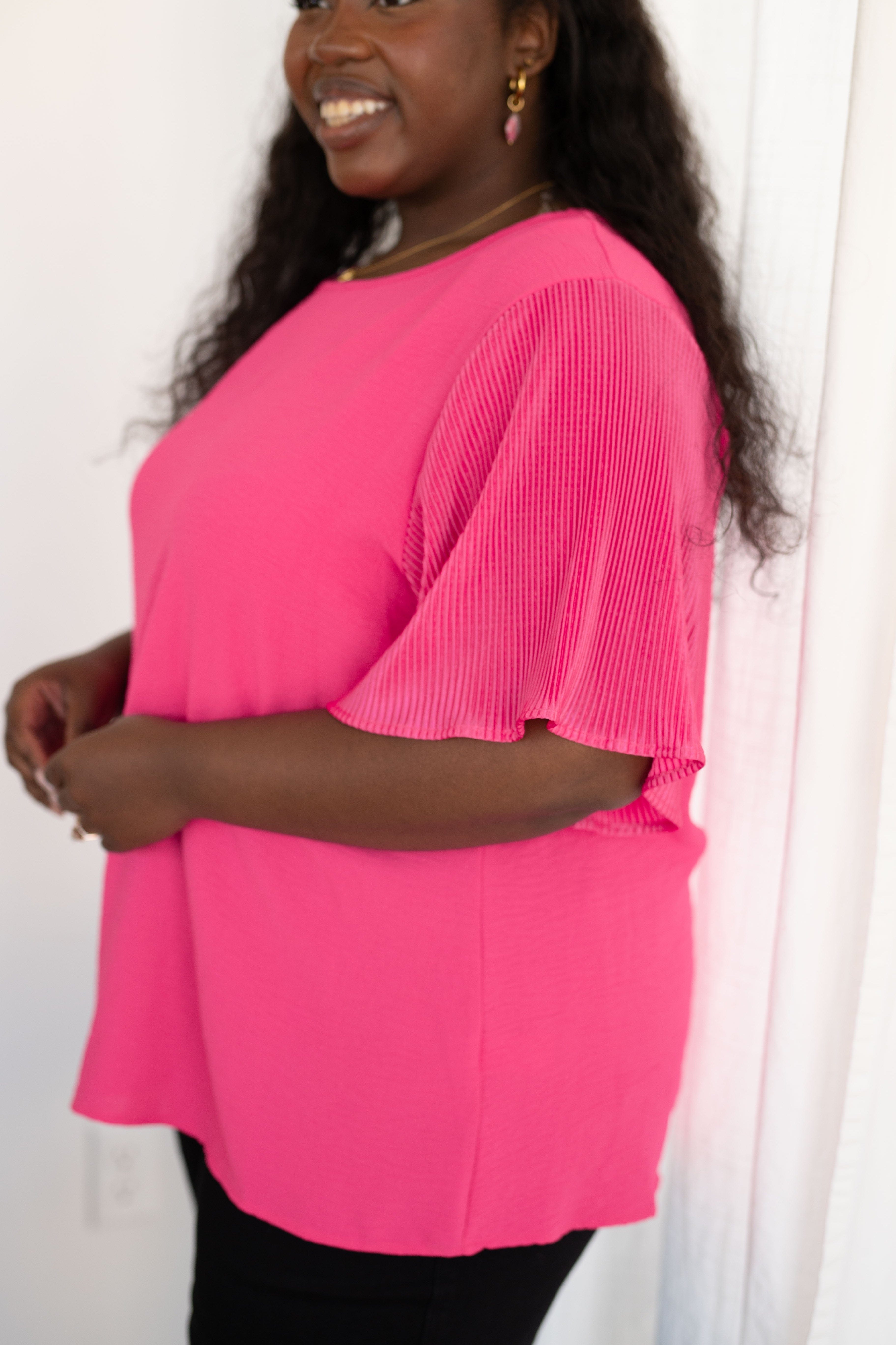 Pink and Perfect Ruffle Sleeve Top-Womens-Stay Foxy Boutique, Florissant, Missouri