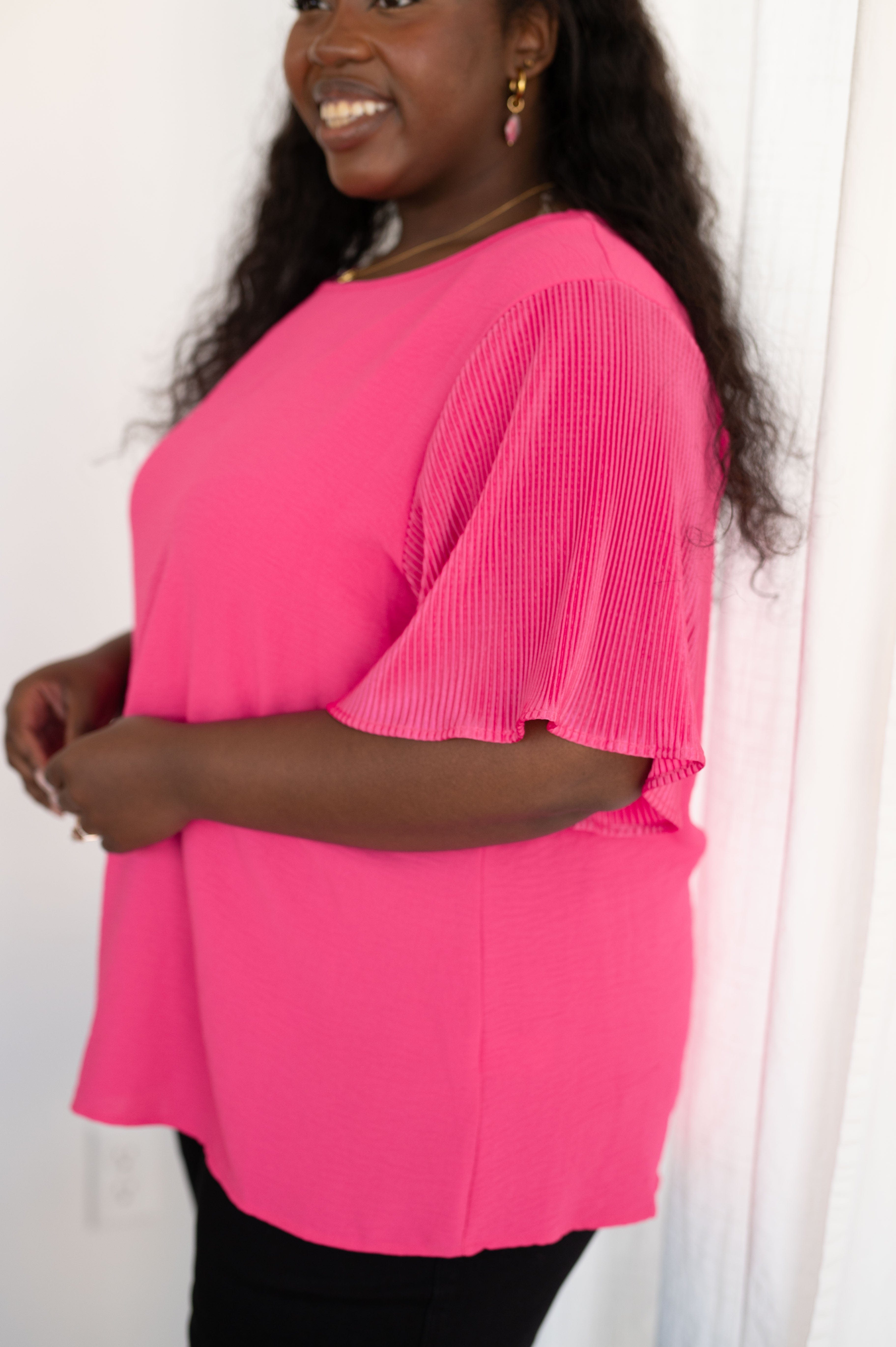 Pink and Perfect Ruffle Sleeve Top-Womens-Stay Foxy Boutique, Florissant, Missouri