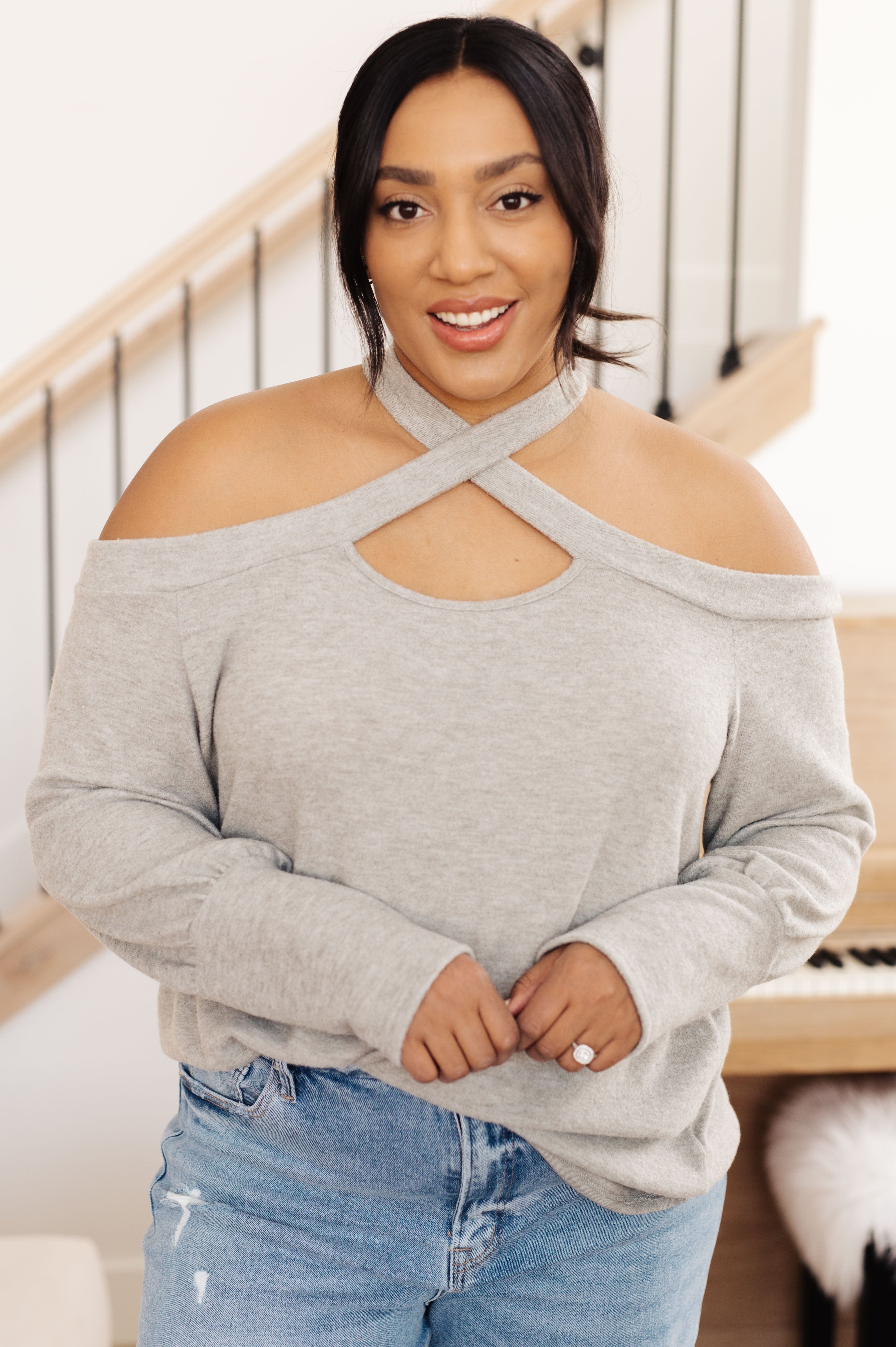 Pizza and a Movie Halter Detail Top-Womens-Stay Foxy Boutique, Florissant, Missouri