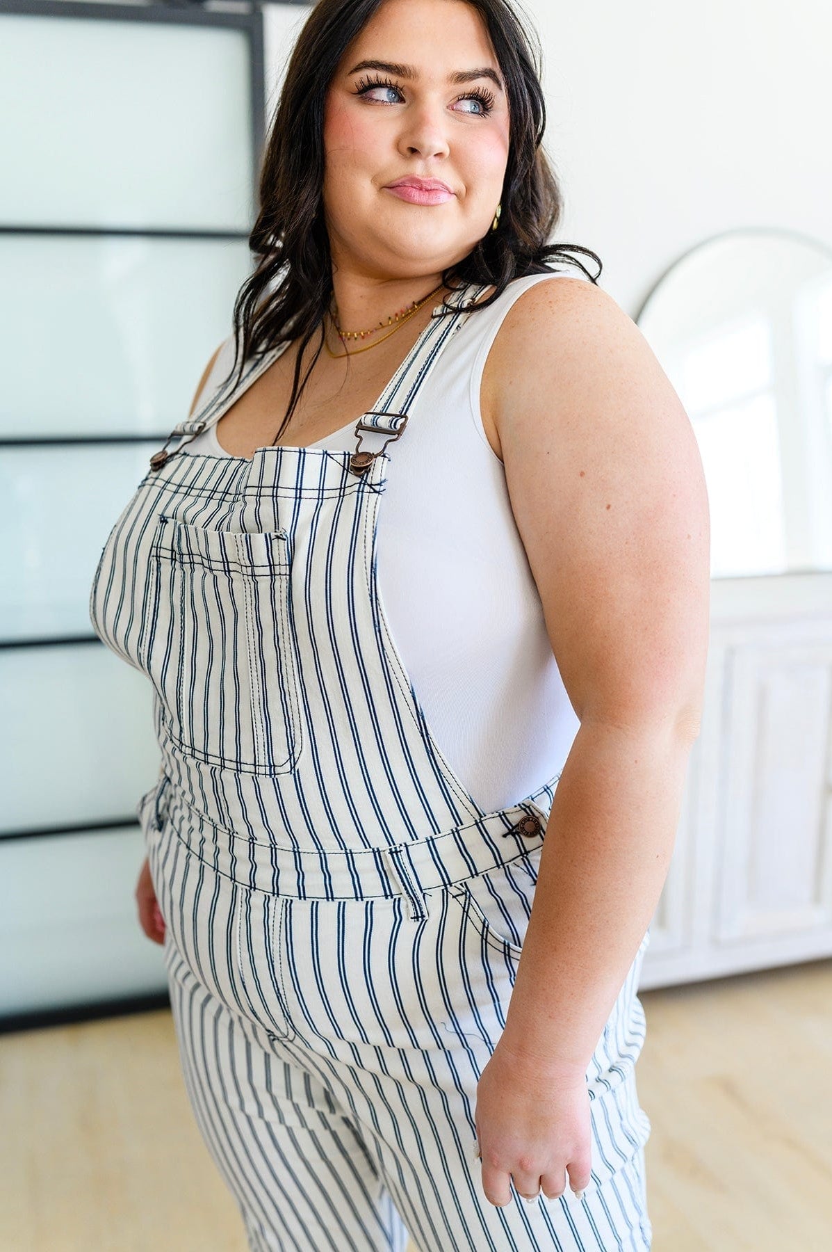 Railroad Stripe Overalls-Womens-Stay Foxy Boutique, Florissant, Missouri