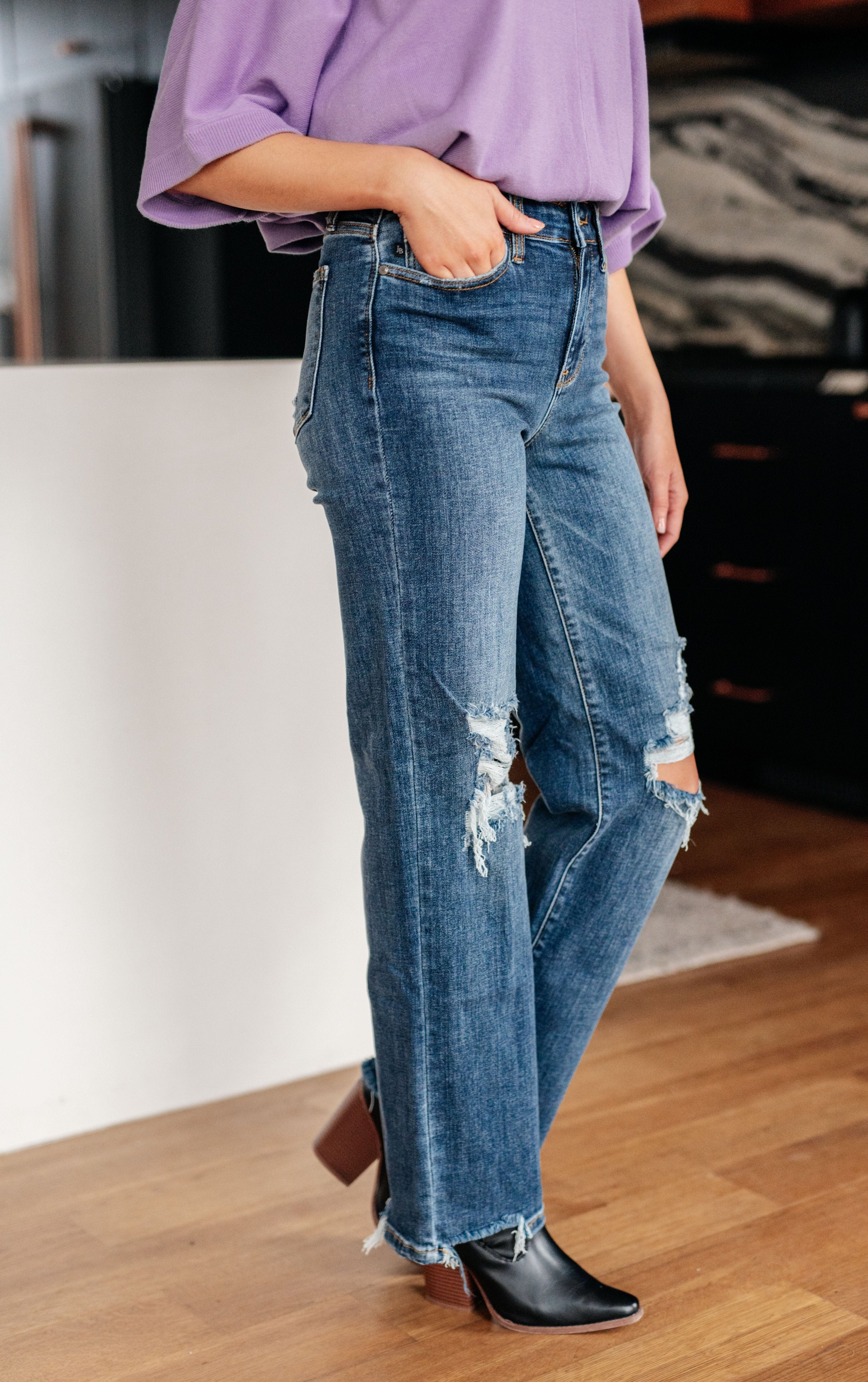 Rose High Rise 90's Straight Jeans in Dark Wash-Womens-Stay Foxy Boutique, Florissant, Missouri