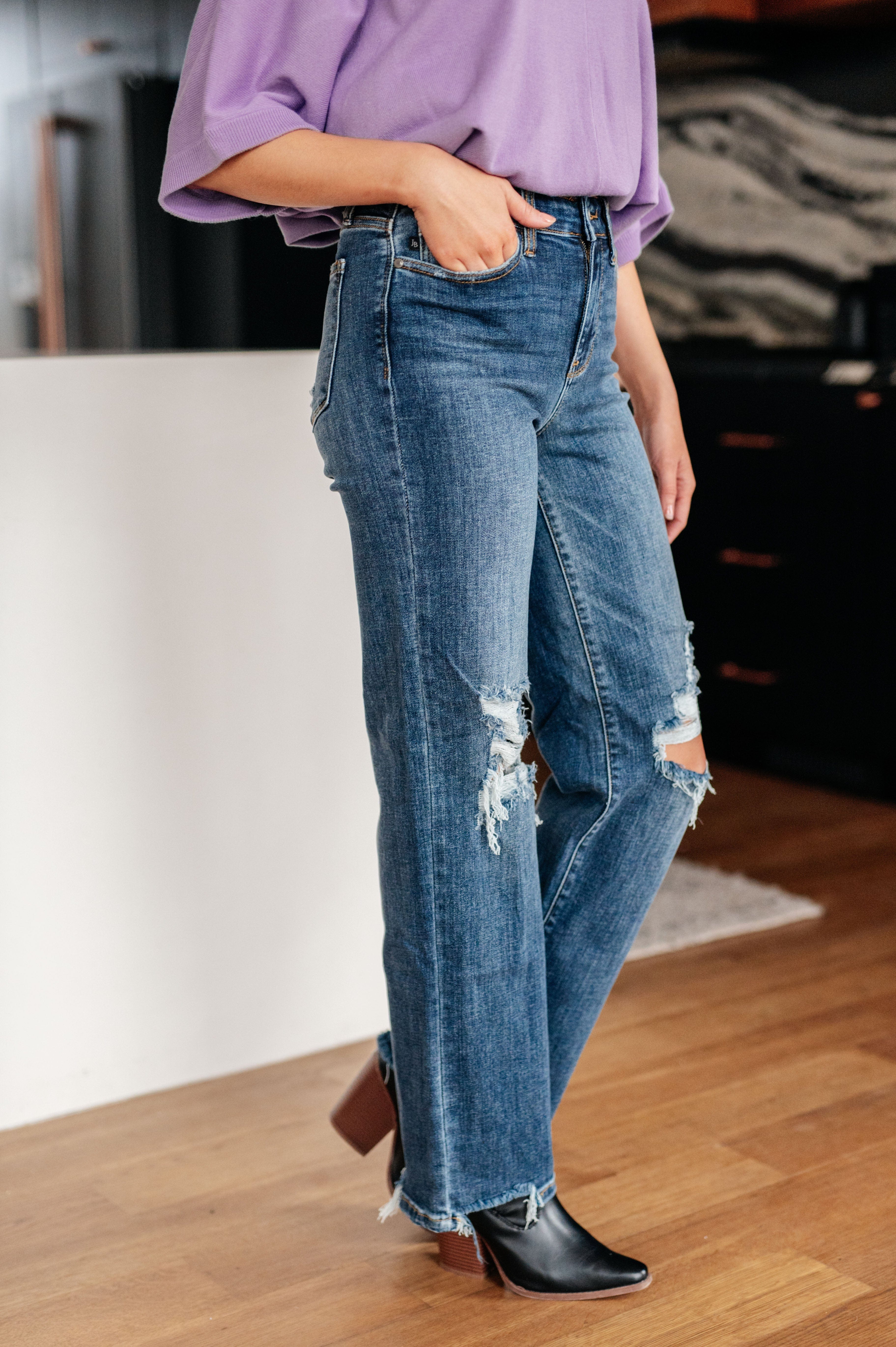 Rose High Rise 90's Straight Jeans in Dark Wash-Womens-Stay Foxy Boutique, Florissant, Missouri
