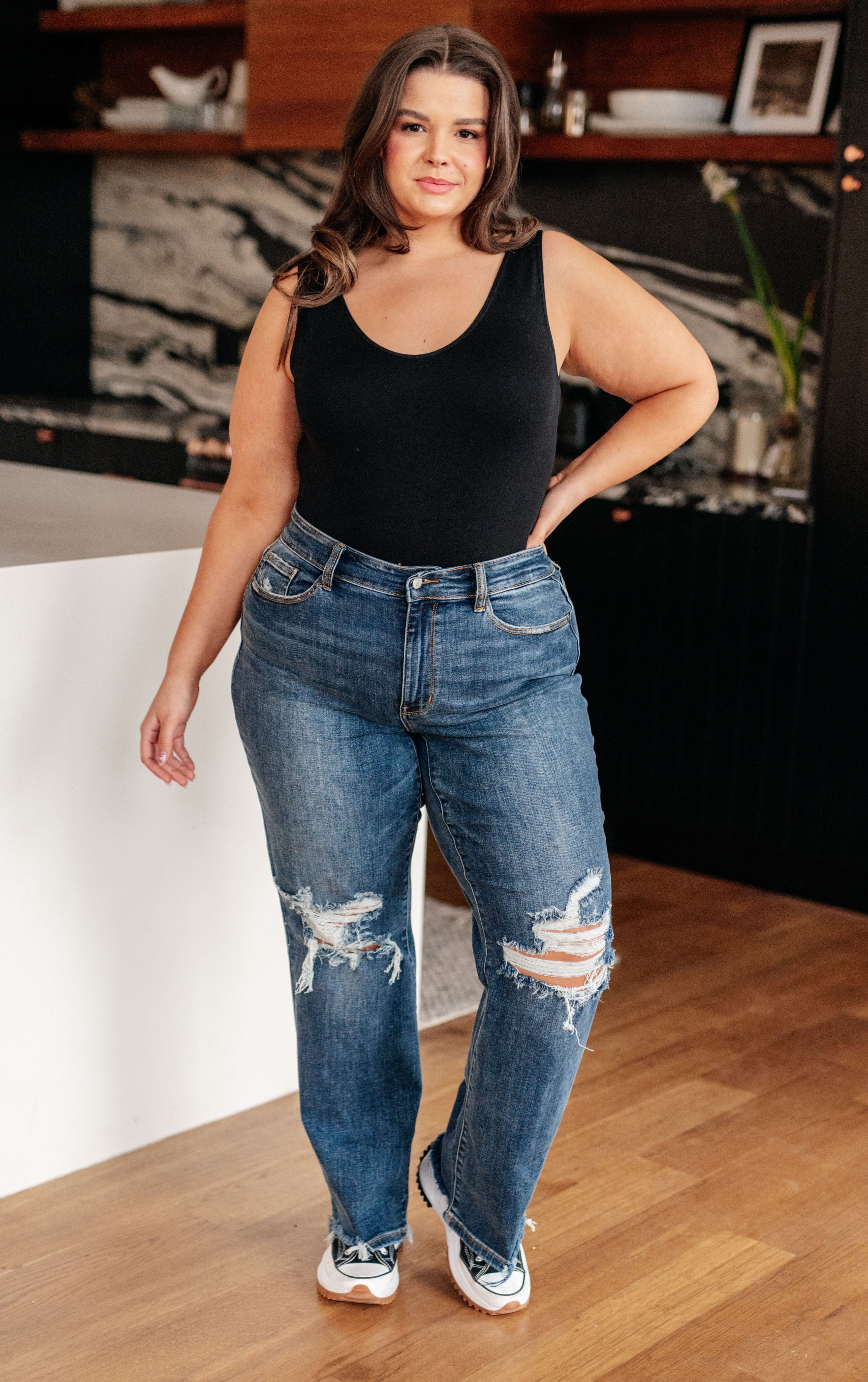 Rose High Rise 90's Straight Jeans in Dark Wash-Womens-Stay Foxy Boutique, Florissant, Missouri