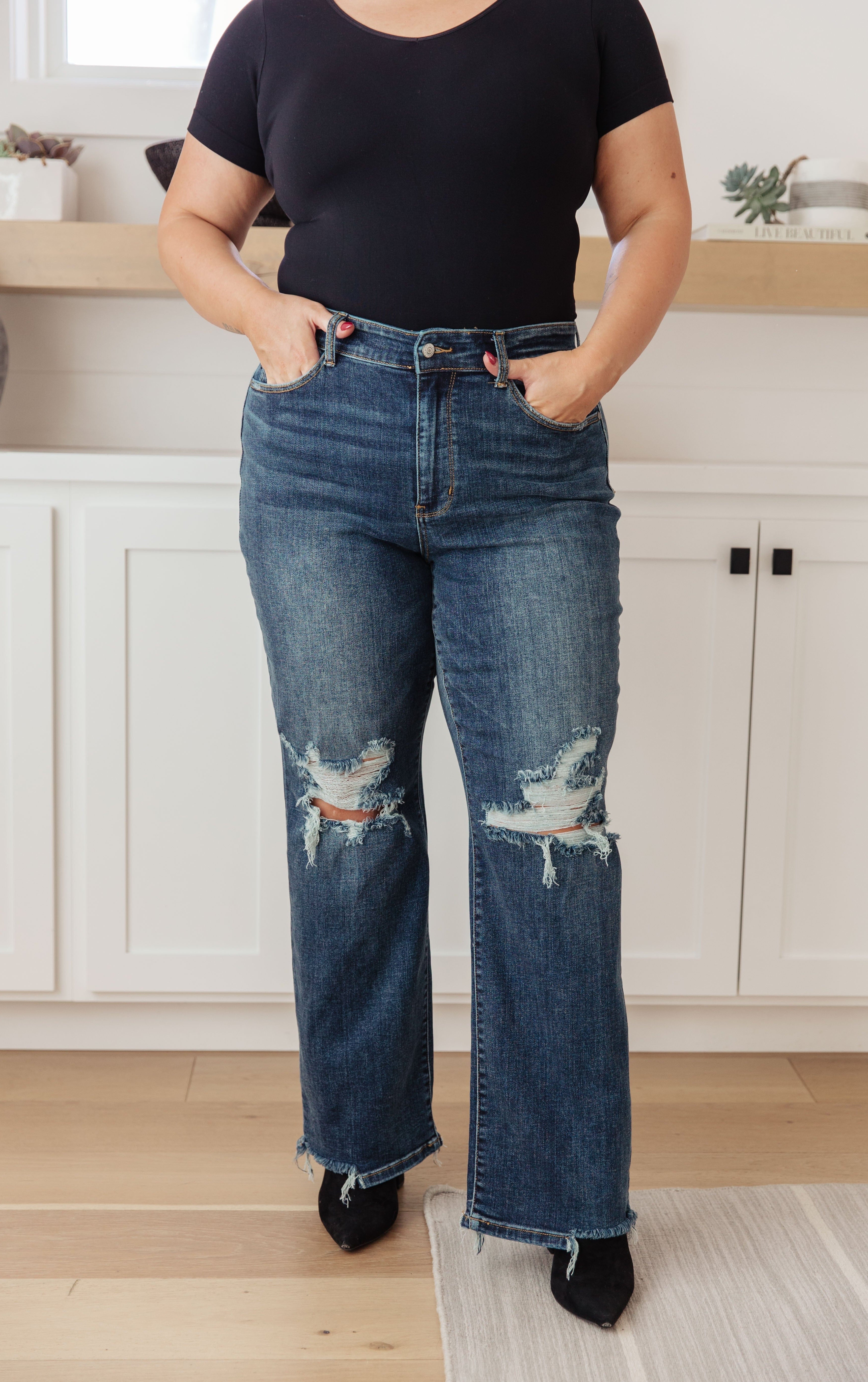 Rose High Rise 90's Straight Jeans in Dark Wash-Womens-Stay Foxy Boutique, Florissant, Missouri