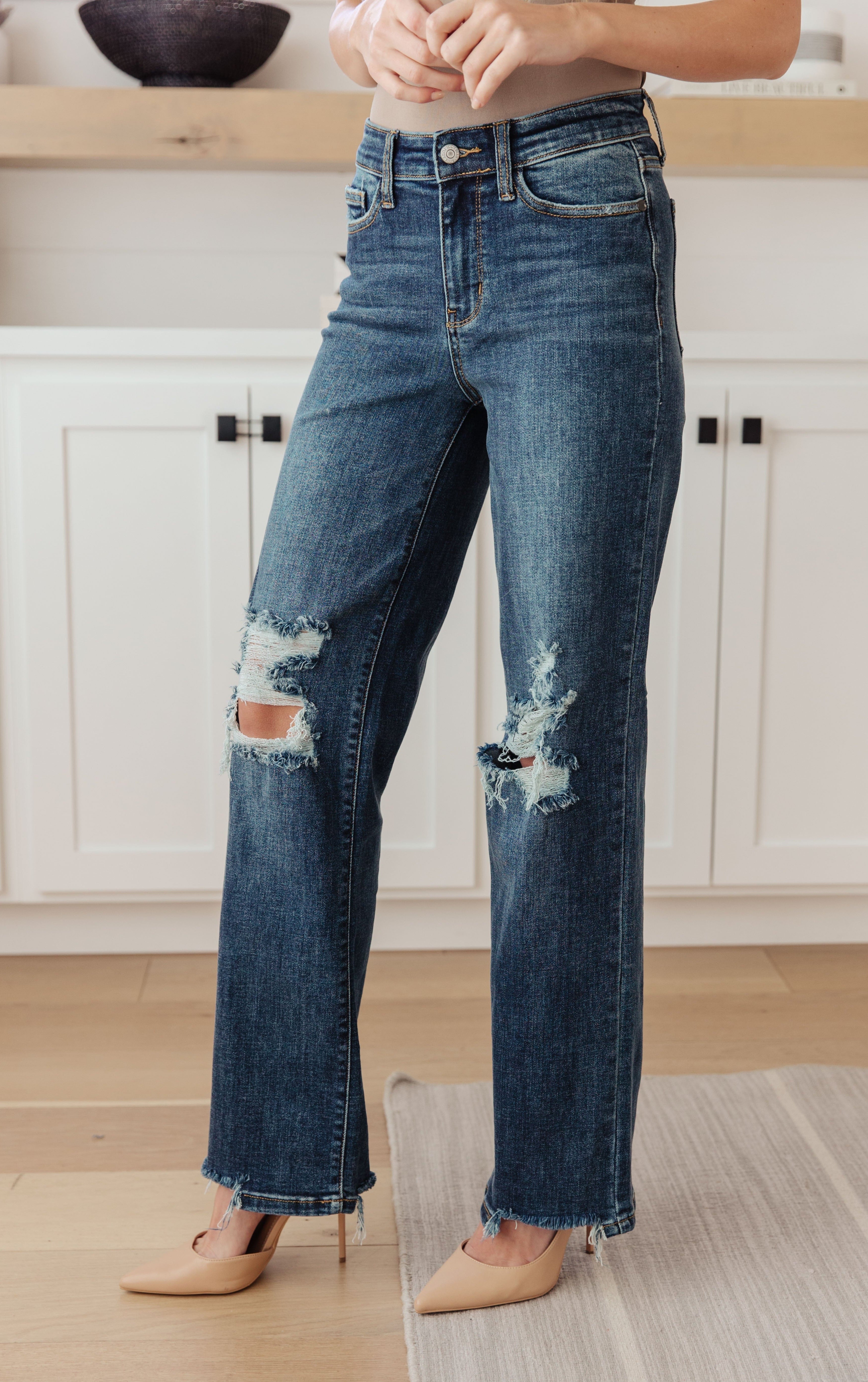 Rose High Rise 90's Straight Jeans in Dark Wash-Womens-Stay Foxy Boutique, Florissant, Missouri