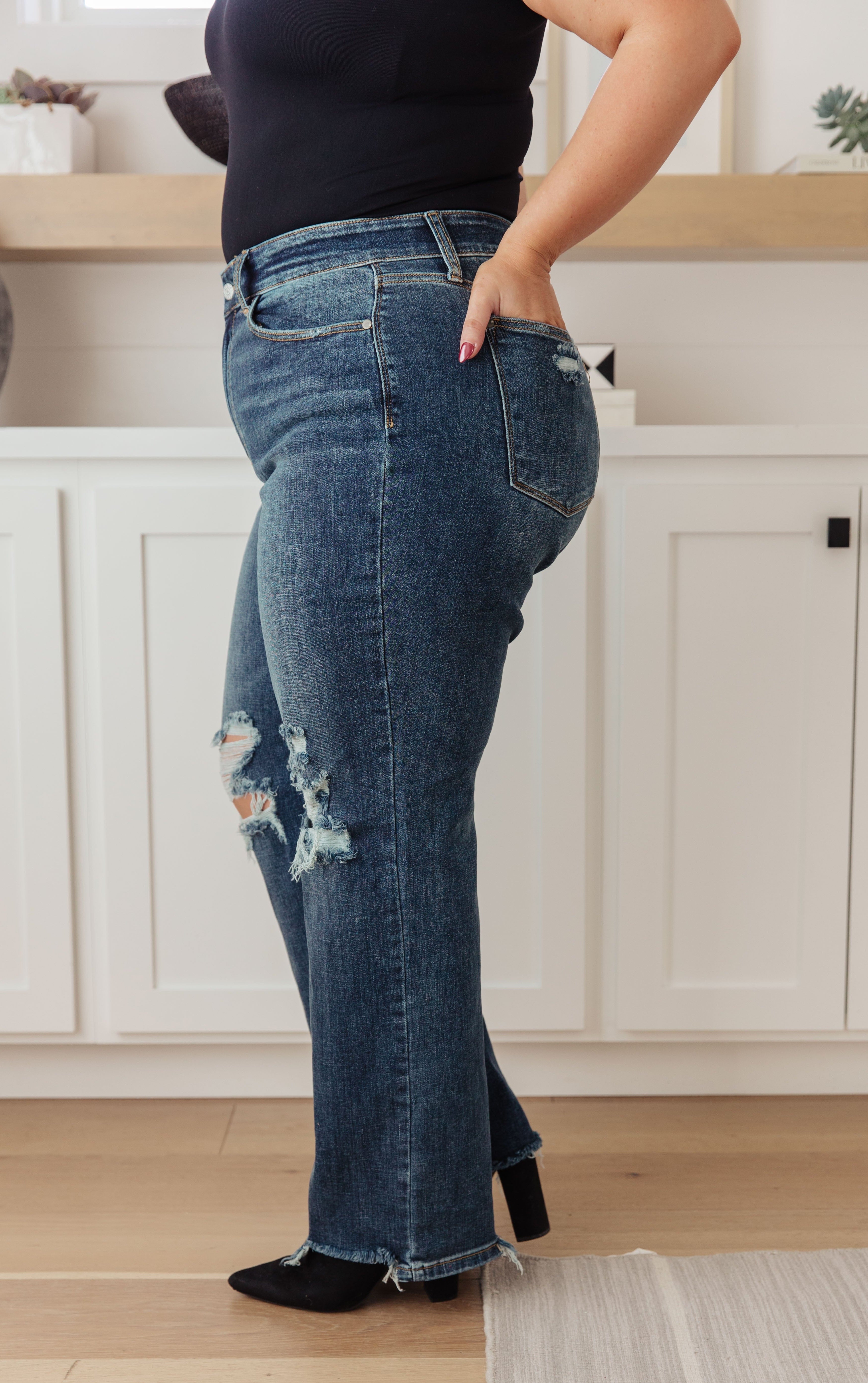 Rose High Rise 90's Straight Jeans in Dark Wash-Womens-Stay Foxy Boutique, Florissant, Missouri
