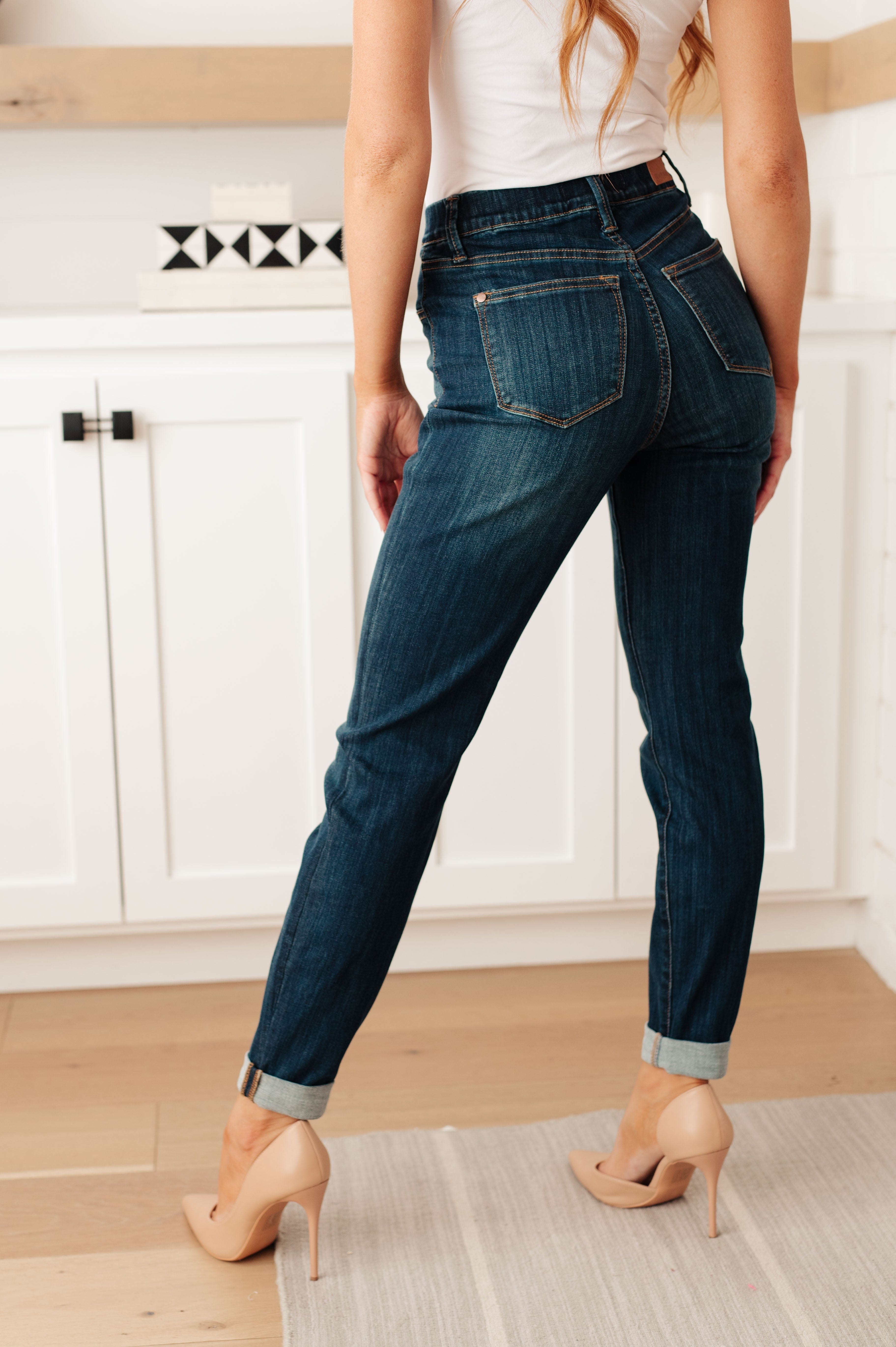 Rowena High Rise Pull On Double Cuff Slim Jeans-Womens-Stay Foxy Boutique, Florissant, Missouri