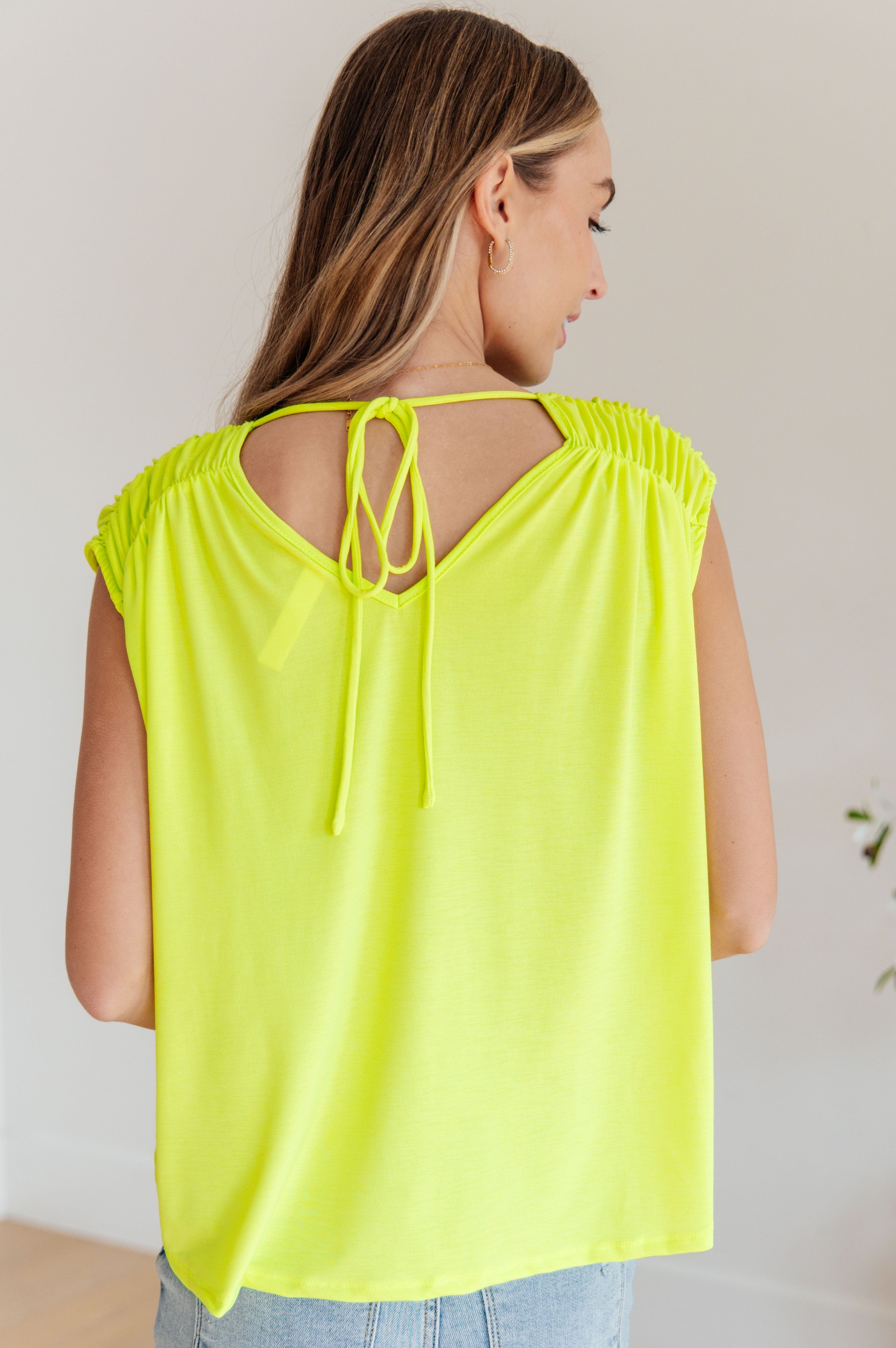 Ruched Cap Sleeve Top in Neon Green-Womens-Stay Foxy Boutique, Florissant, Missouri