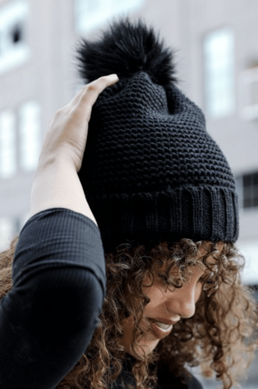 Pom Beanie with Faux Sherpa Lining-Stay Foxy Boutique, Florissant, Missouri