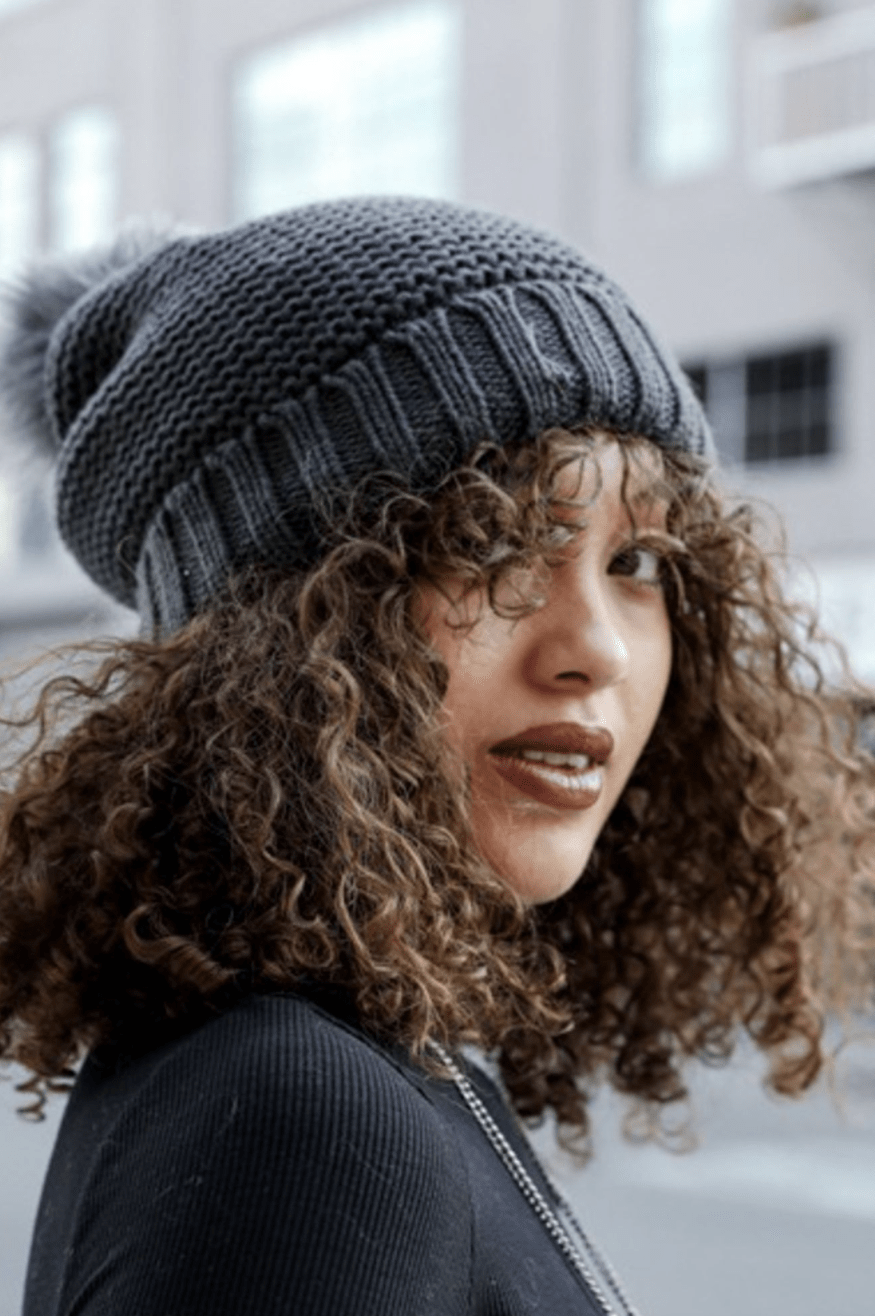 Pom Beanie with Faux Sherpa Lining-Stay Foxy Boutique, Florissant, Missouri