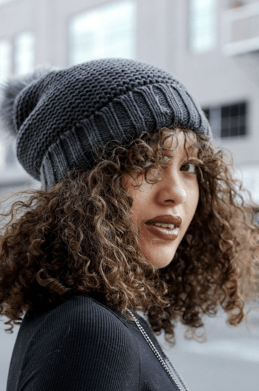 Pom Beanie with Faux Sherpa Lining-Stay Foxy Boutique, Florissant, Missouri