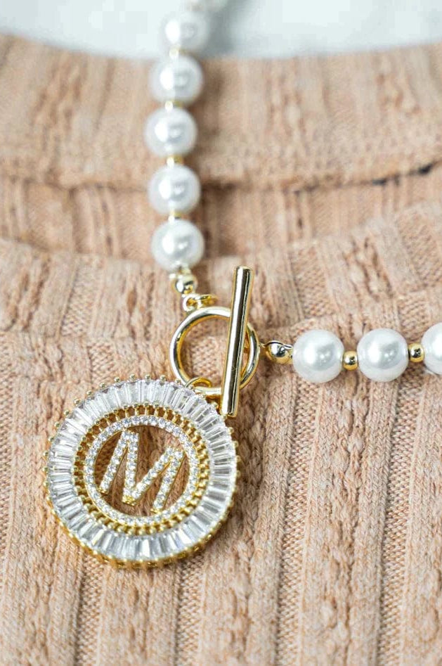 PREORDER: Pearl Chain Radiant Initial Necklace-Womens-Stay Foxy Boutique, Florissant, Missouri