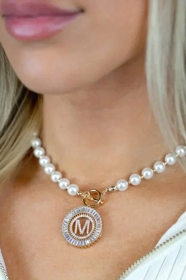 PREORDER: Pearl Chain Radiant Initial Necklace-Womens-Stay Foxy Boutique, Florissant, Missouri