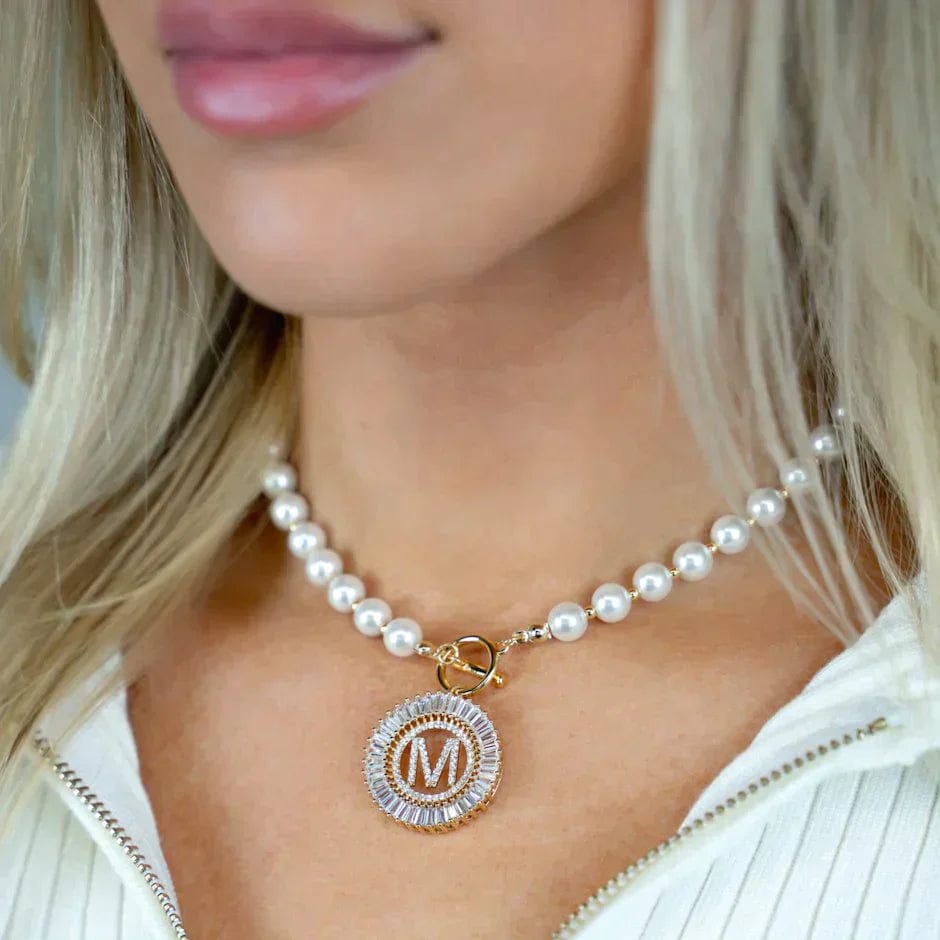 PREORDER: Pearl Chain Radiant Initial Necklace-Womens-Stay Foxy Boutique, Florissant, Missouri