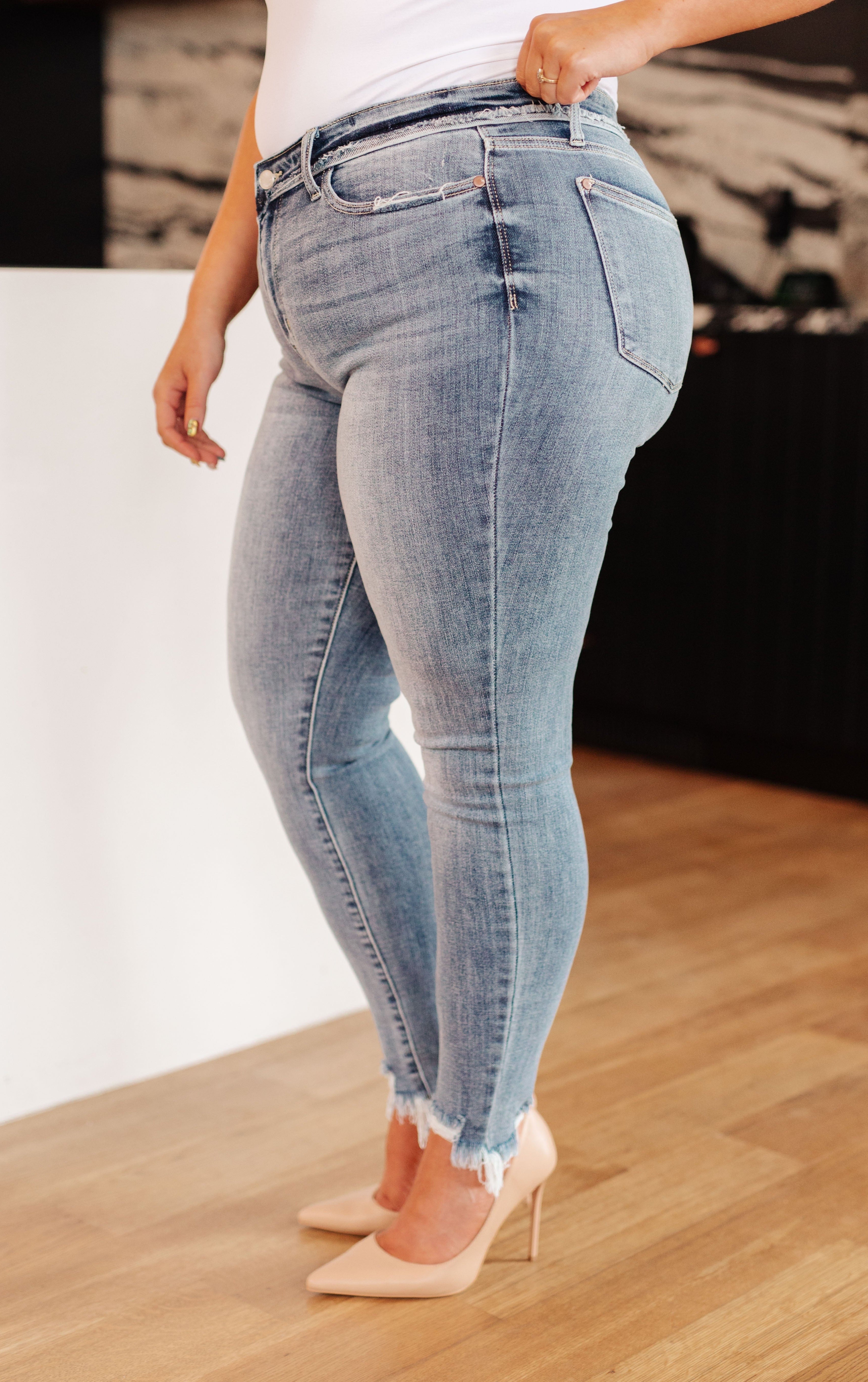 Sherry Mid Rise Release Waistband Detail Skinny-Womens-Stay Foxy Boutique, Florissant, Missouri