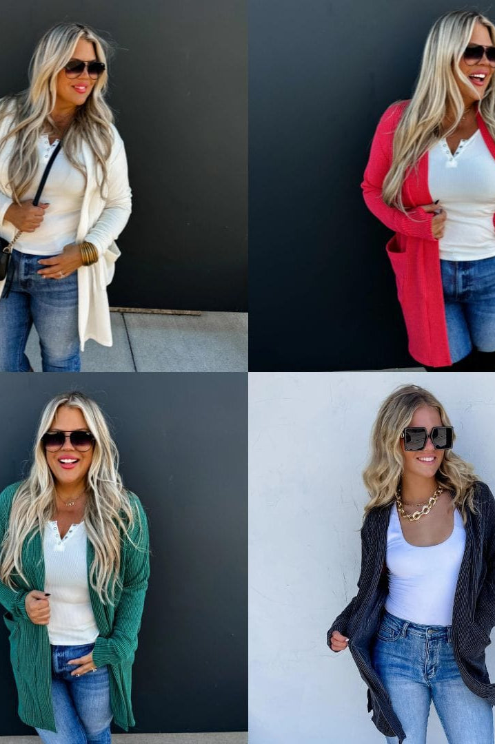 PREORDER: Winter Reese Ribbed Cardigan in Four Colors-Womens-Stay Foxy Boutique, Florissant, Missouri
