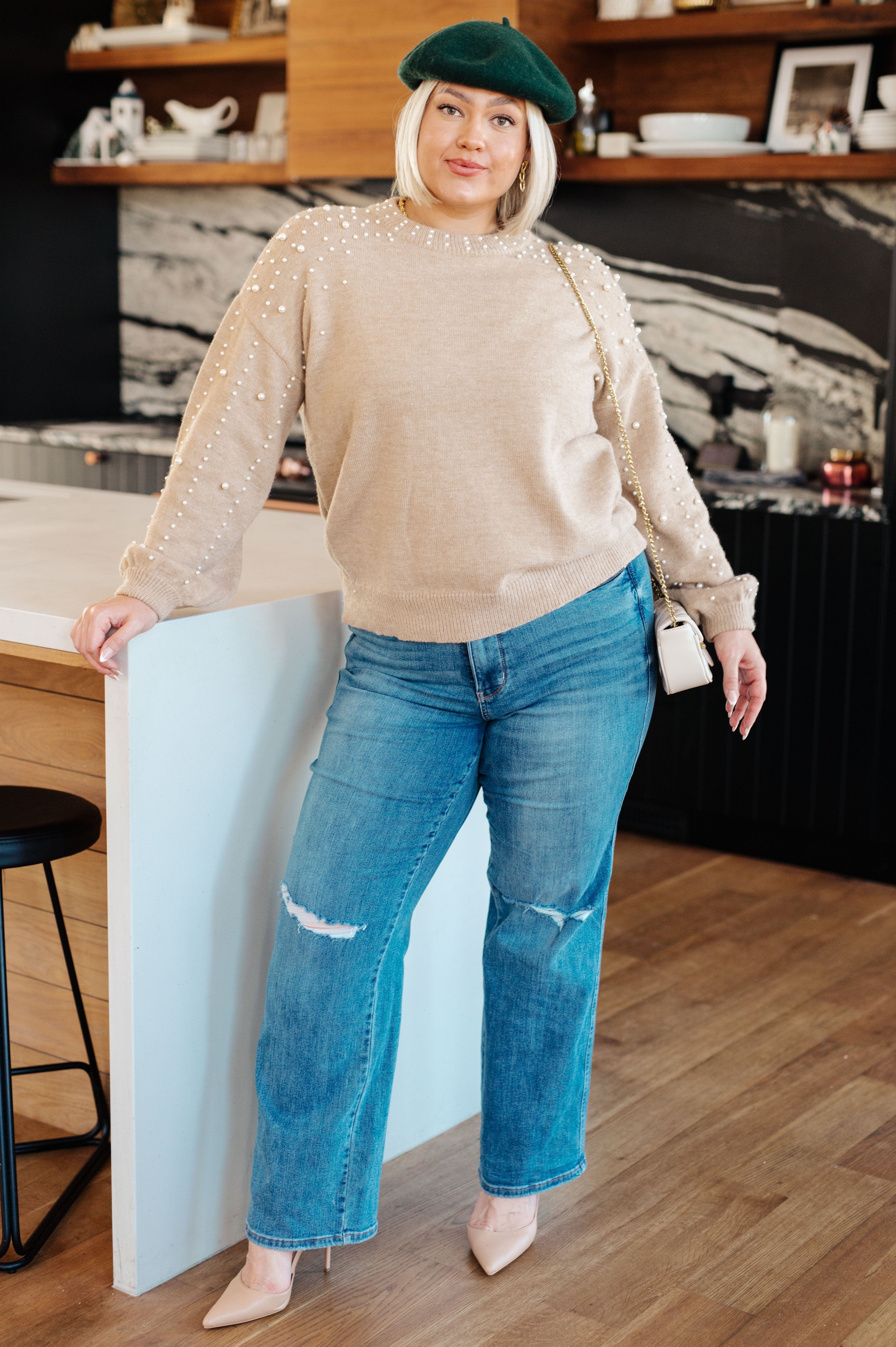 String Me Along Pearl Accent Sweater-Womens-Stay Foxy Boutique, Florissant, Missouri