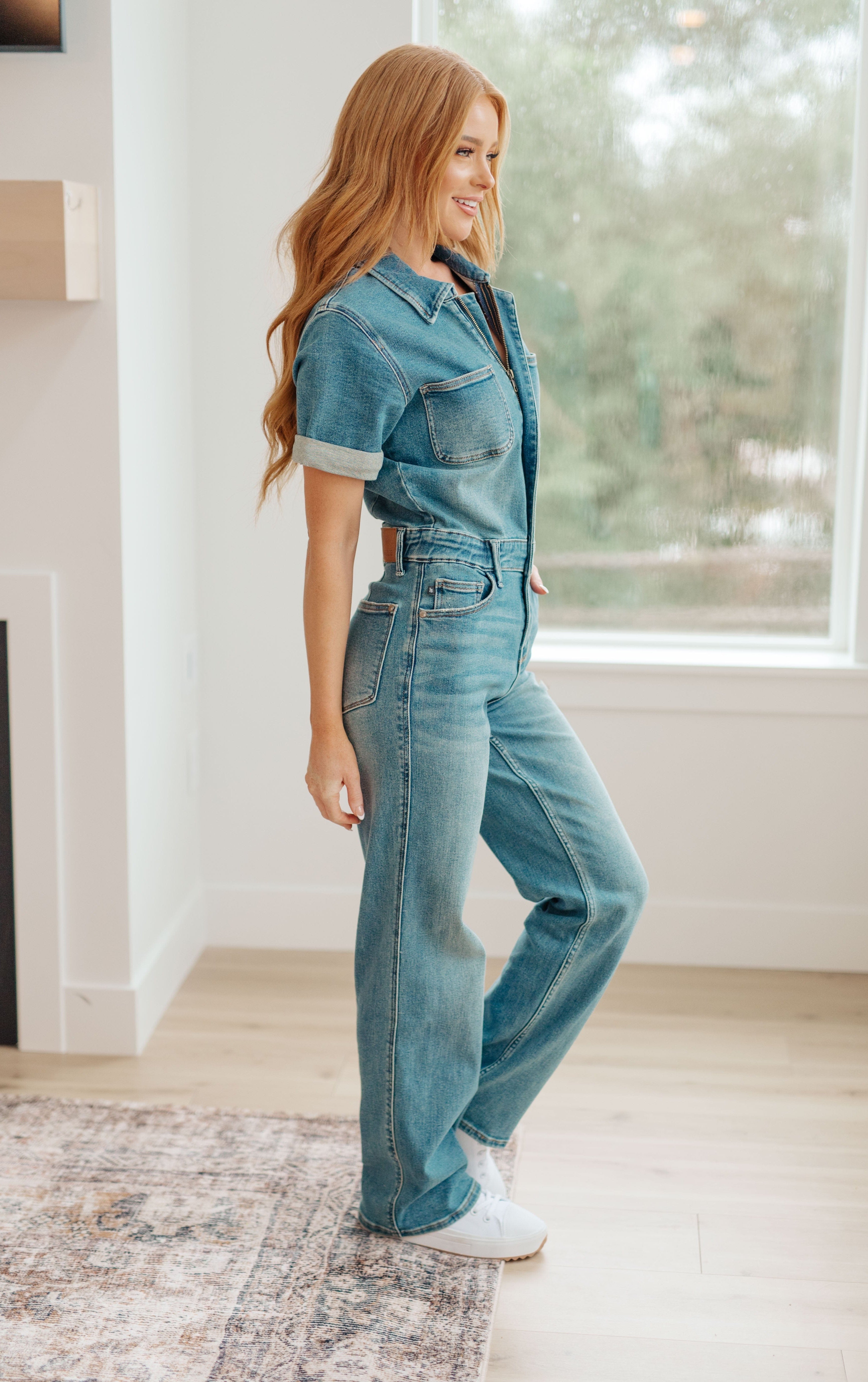 Sylvia Short Sleeve Denim Jumpsuit-Womens-Stay Foxy Boutique, Florissant, Missouri