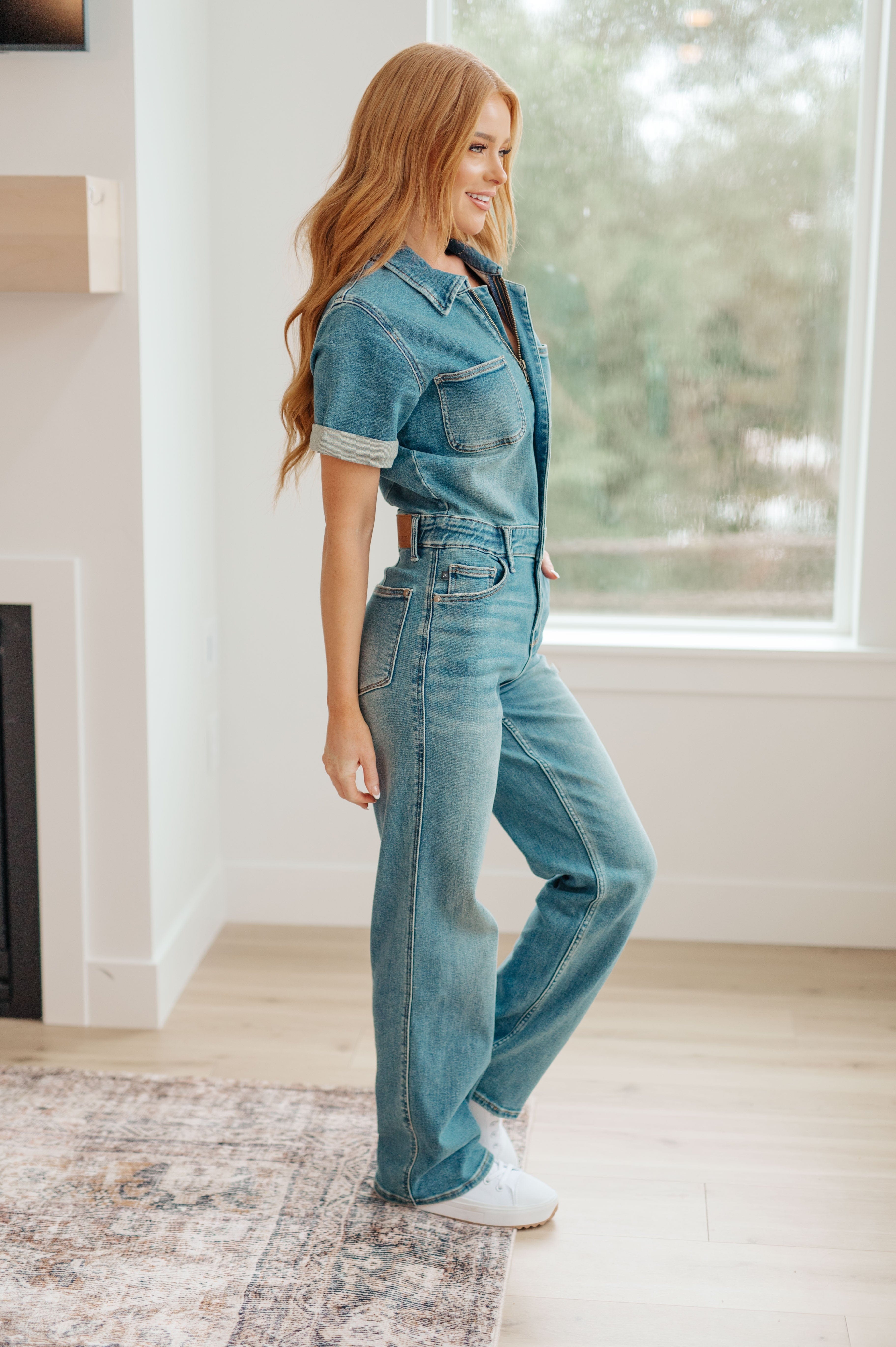 Sylvia Short Sleeve Denim Jumpsuit-Womens-Stay Foxy Boutique, Florissant, Missouri