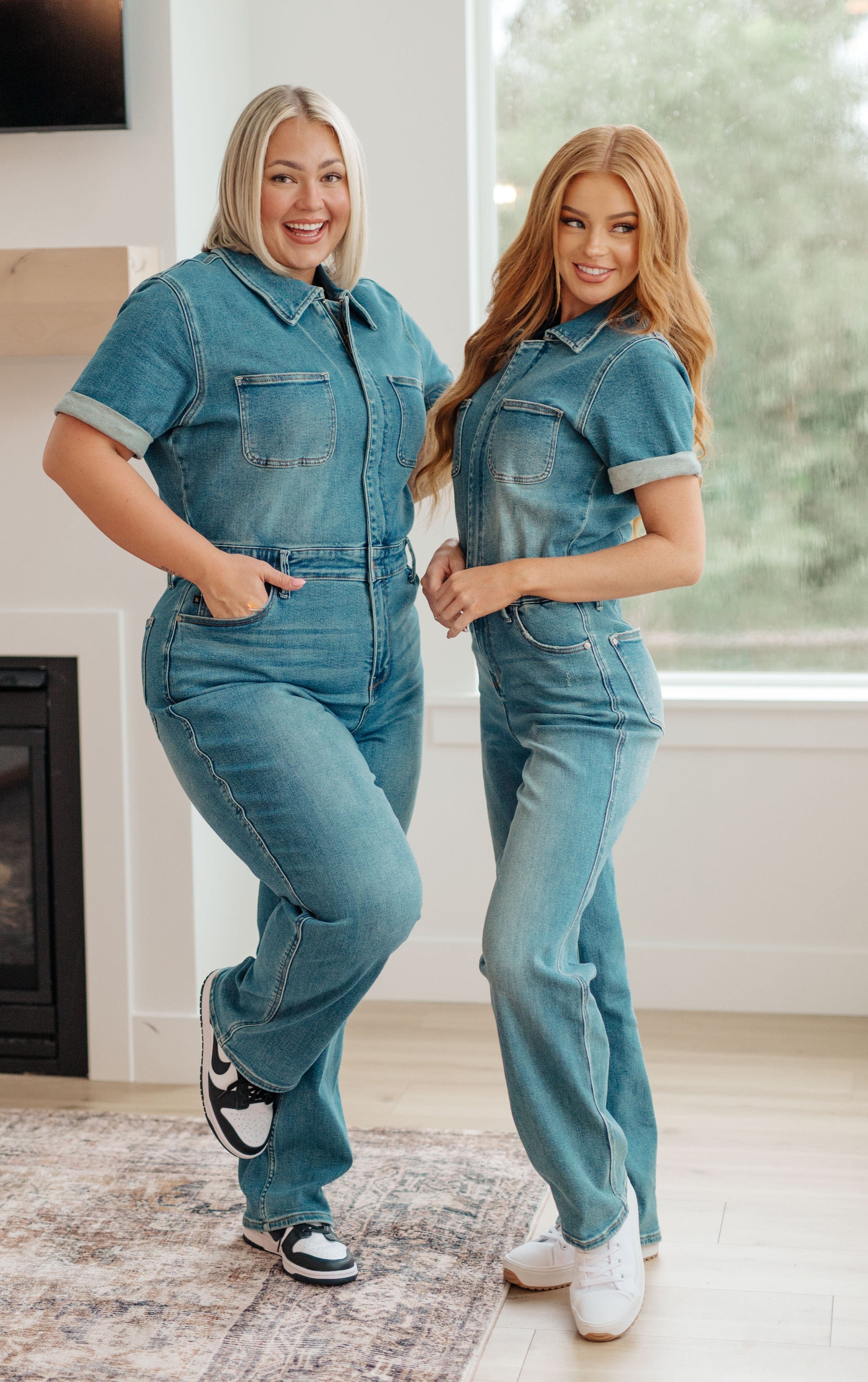 Sylvia Short Sleeve Denim Jumpsuit-Womens-Stay Foxy Boutique, Florissant, Missouri