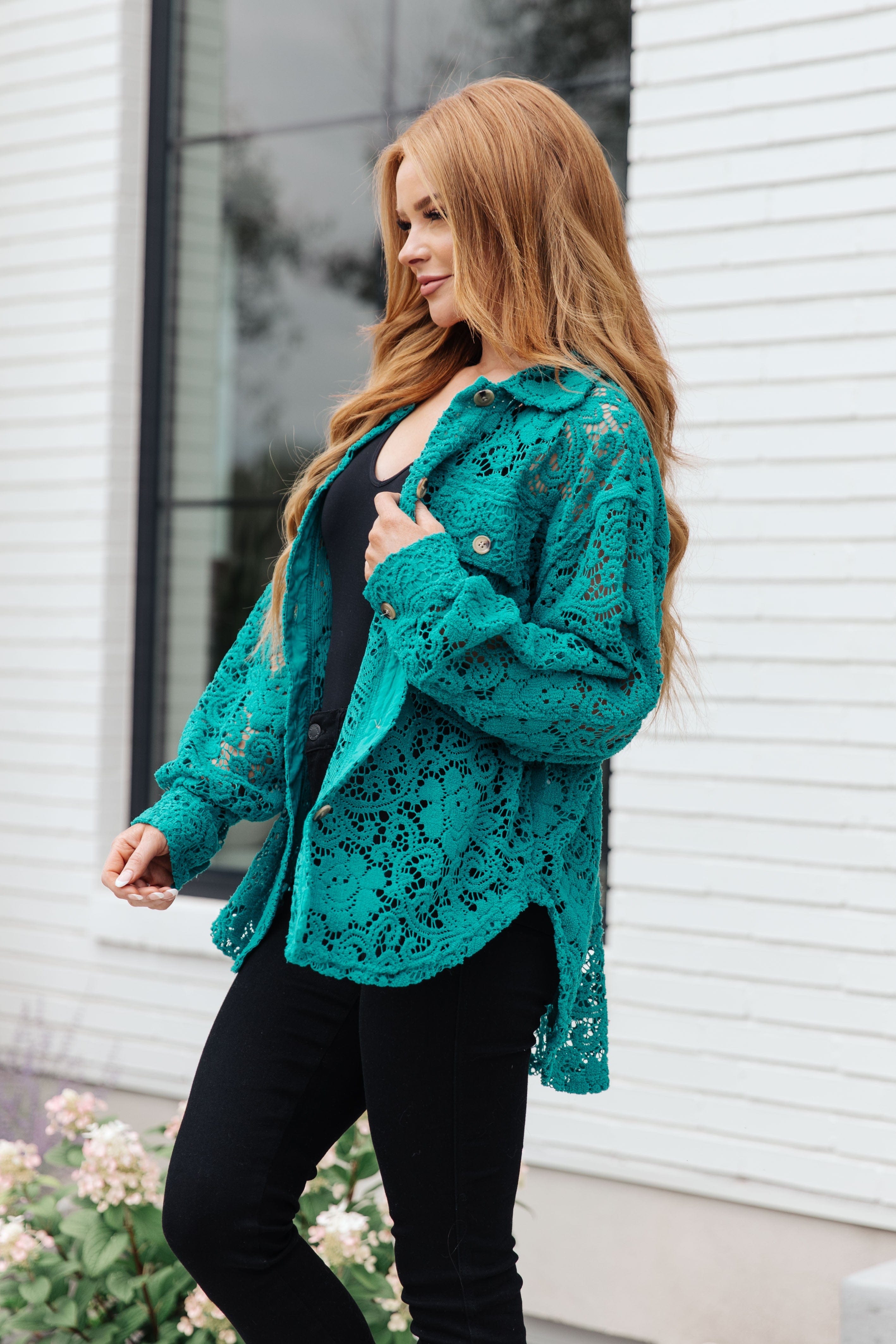 Topped with Lace Button Down-Womens-Stay Foxy Boutique, Florissant, Missouri
