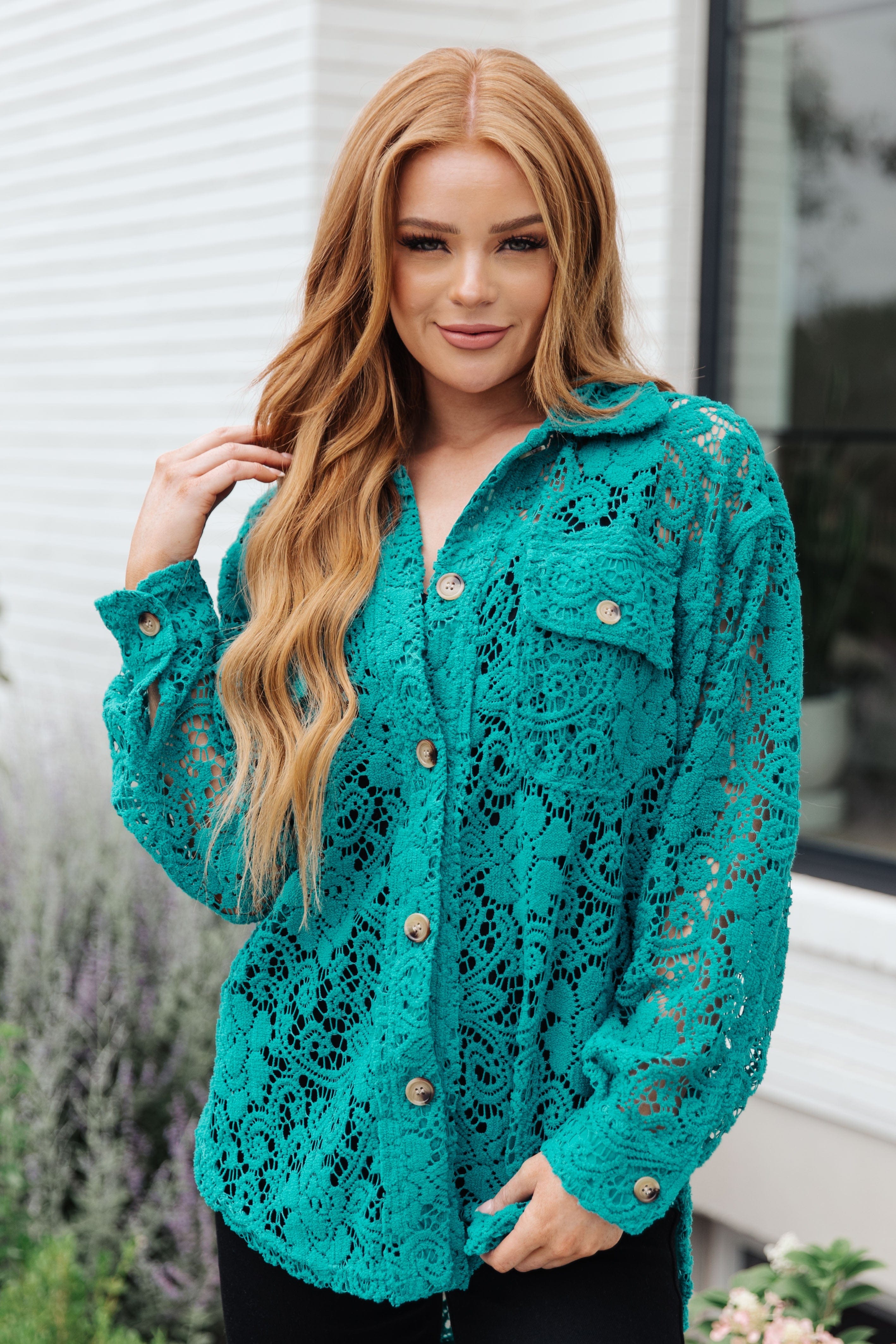 Topped with Lace Button Down-Womens-Stay Foxy Boutique, Florissant, Missouri