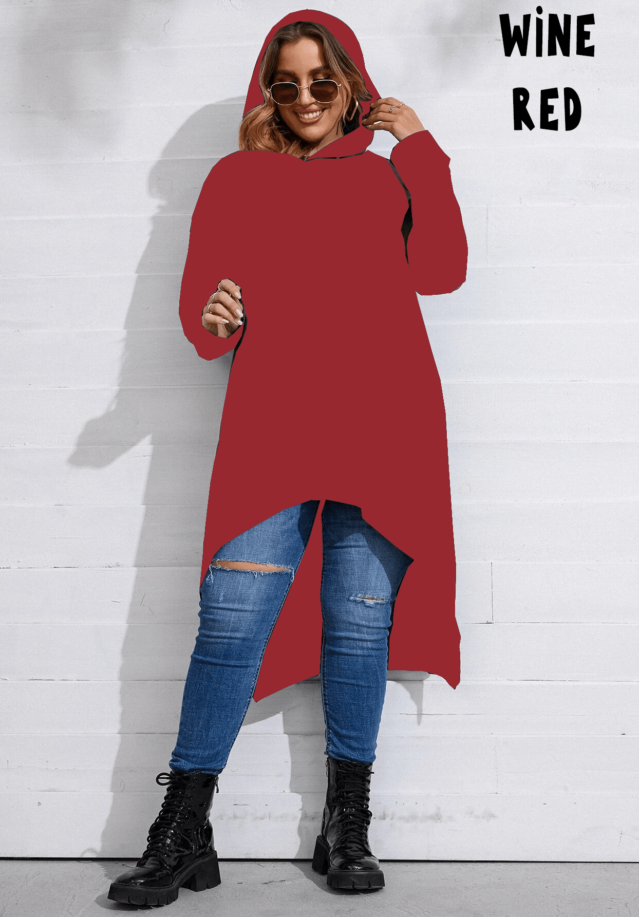 SOLID CLOAK HOODIE-WINE RED-Stay Foxy Boutique, Florissant, Missouri