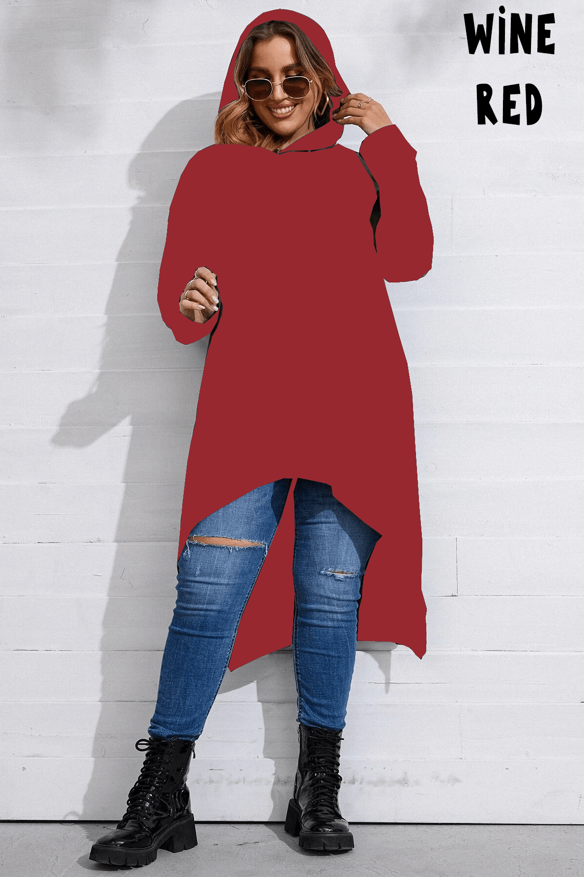SOLID CLOAK HOODIE-WINE RED-Stay Foxy Boutique, Florissant, Missouri