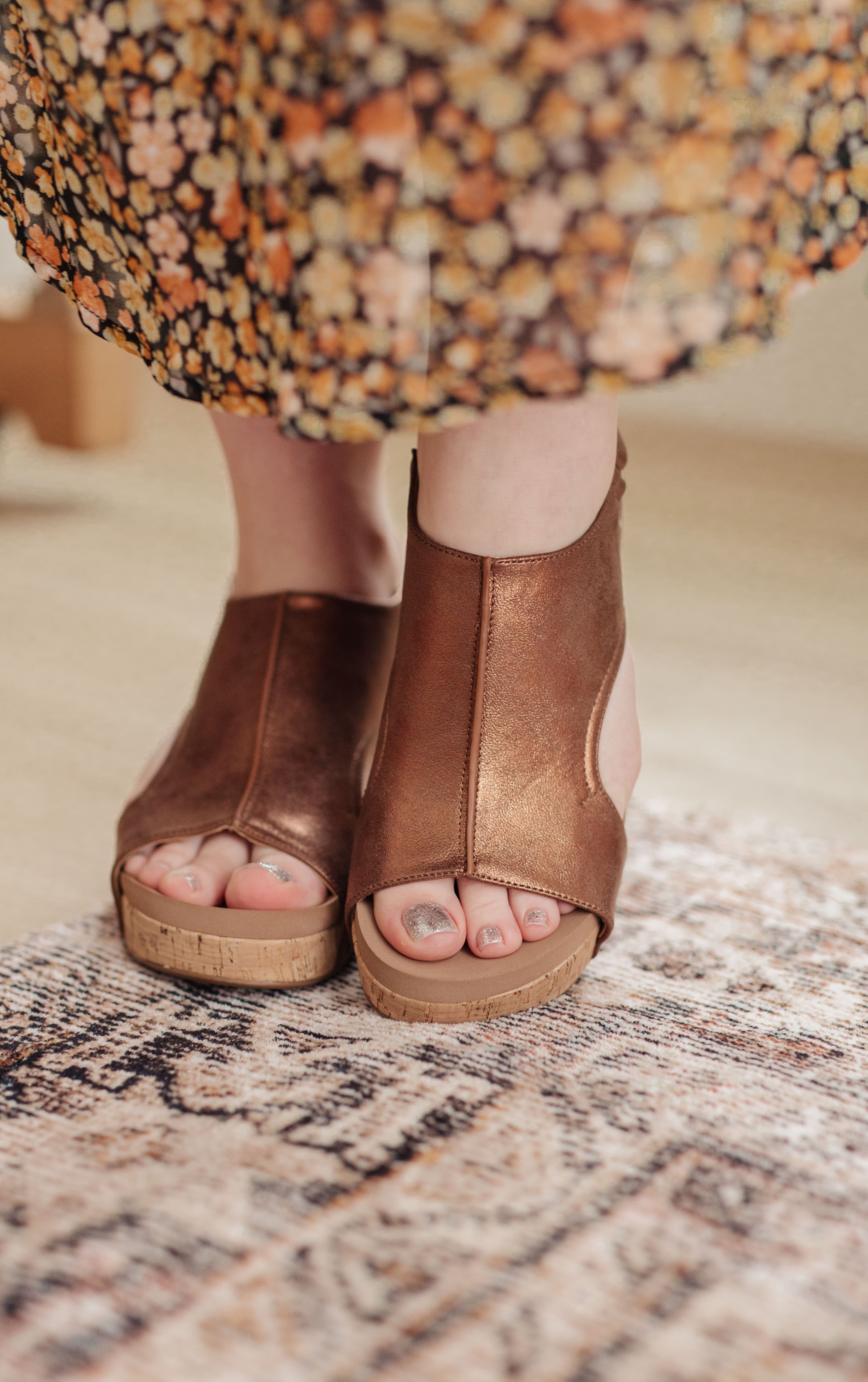 Walk This Way Wedge Sandals in Antique Bronze-Womens-Stay Foxy Boutique, Florissant, Missouri