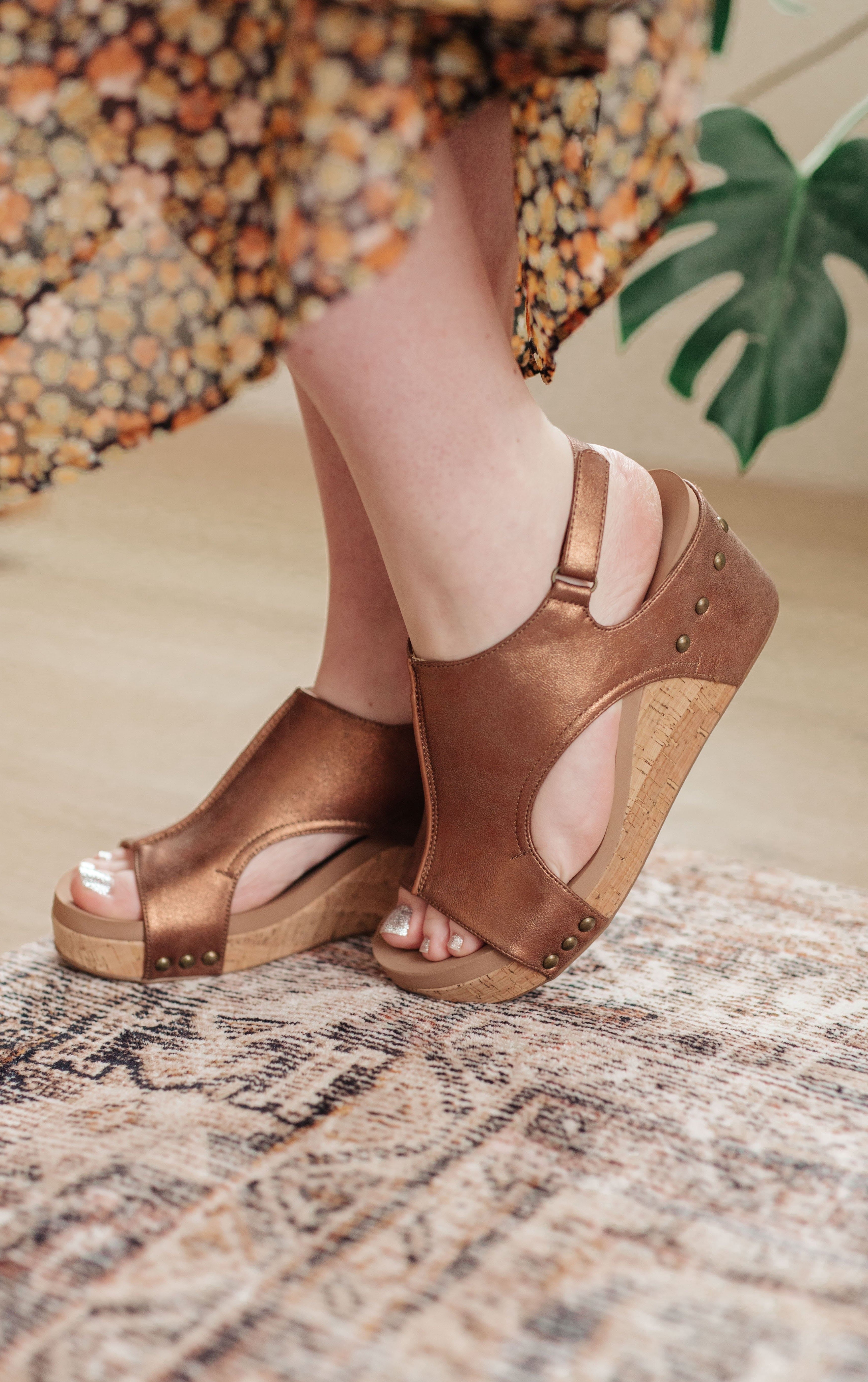 Walk This Way Wedge Sandals in Antique Bronze-Womens-Stay Foxy Boutique, Florissant, Missouri
