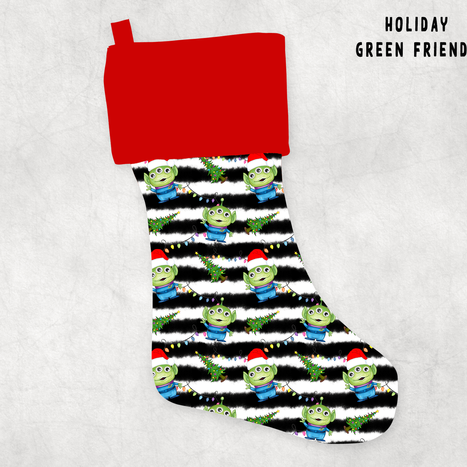 XMAS STOCKINGS-HOLIDAY GREEN FRIENDS-Stay Foxy Boutique, Florissant, Missouri