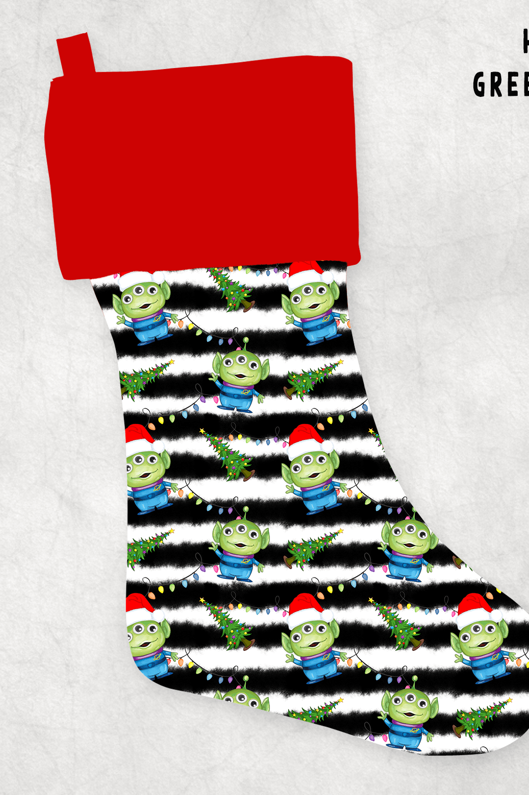 XMAS STOCKINGS-HOLIDAY GREEN FRIENDS-Stay Foxy Boutique, Florissant, Missouri