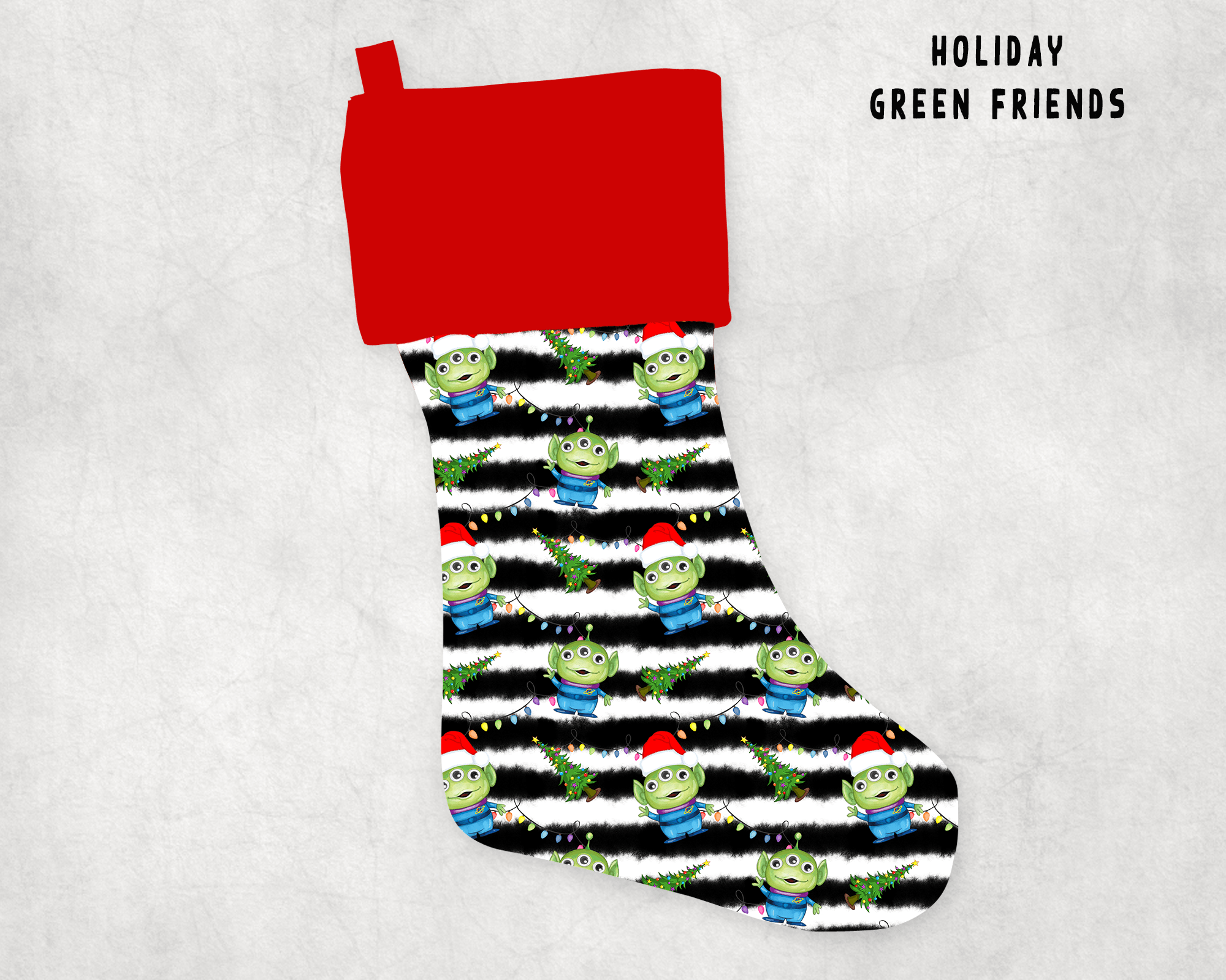 XMAS STOCKINGS-HOLIDAY GREEN FRIENDS-Stay Foxy Boutique, Florissant, Missouri