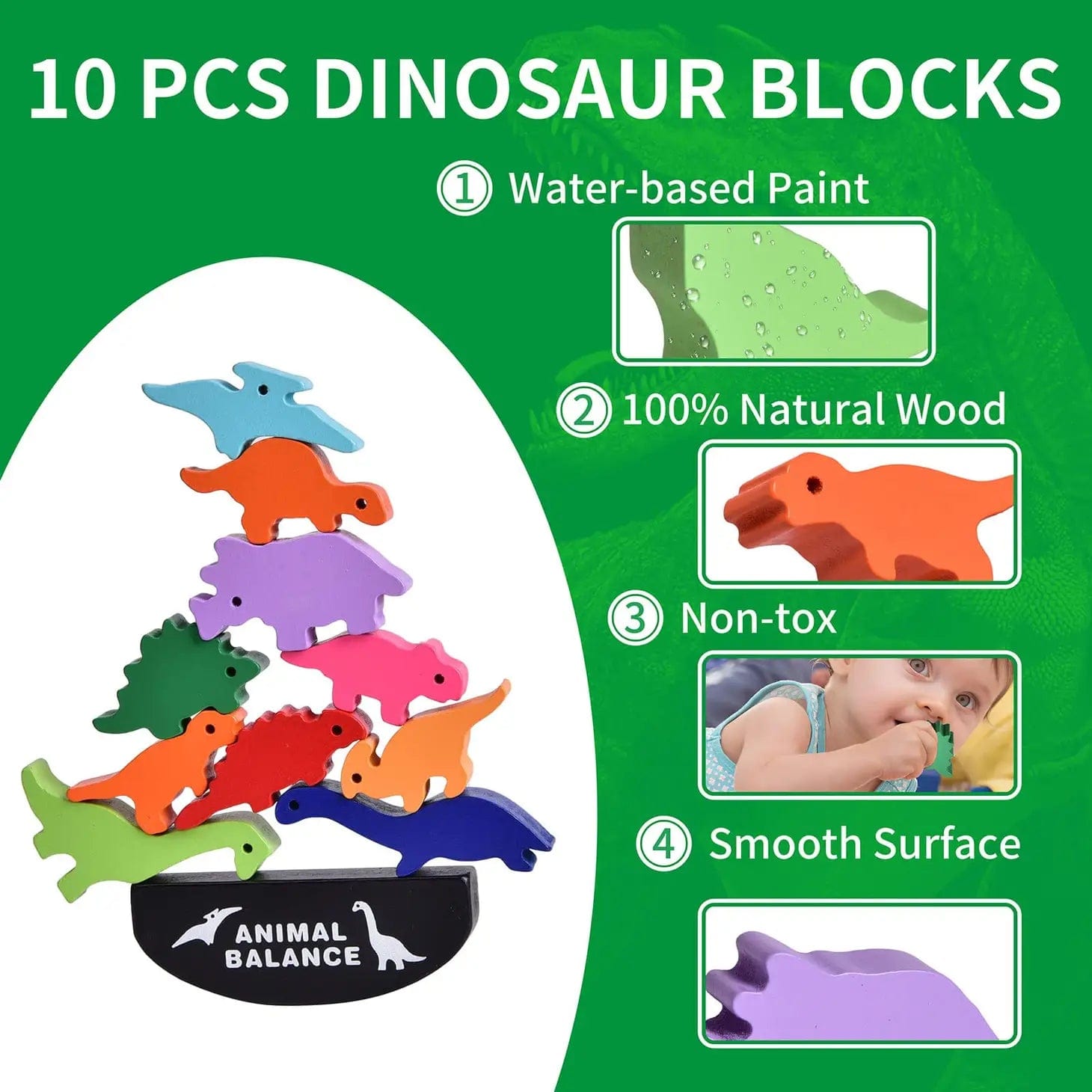 10 pcs Wooden Animal Balance Dinosaurs Blocks for Toddlers-Stay Foxy Boutique, Florissant, Missouri