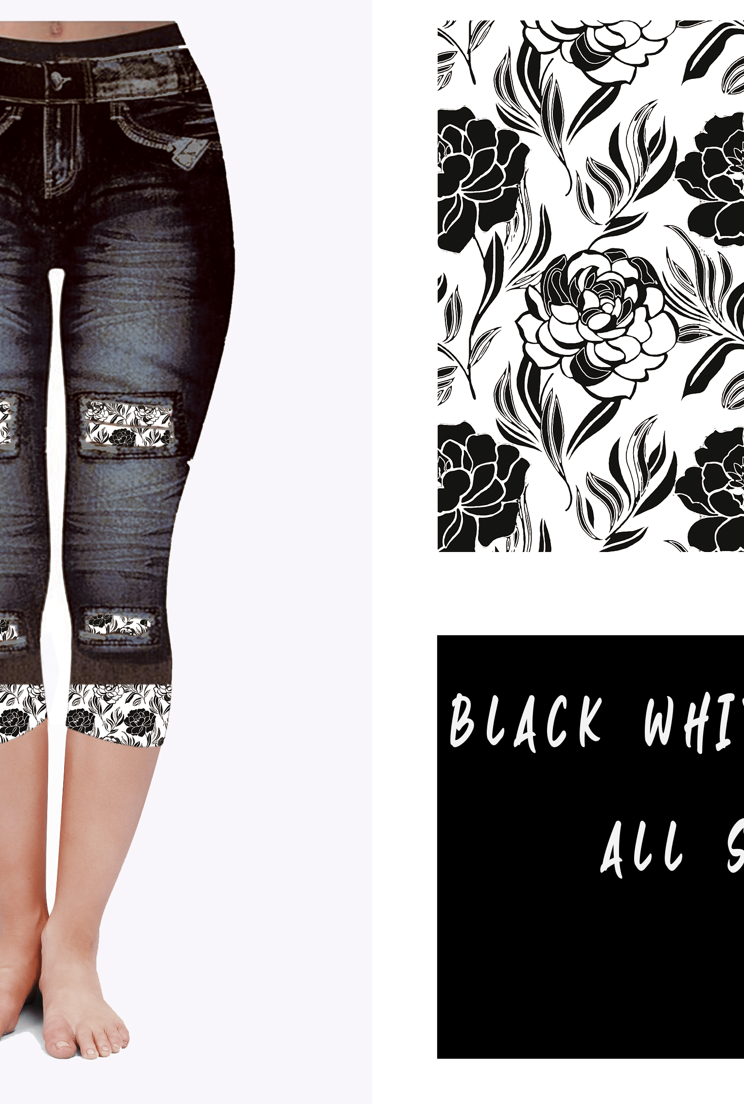 LEGGING JEAN RUN-BLACK WHITE FLORAL (ACTIVE BACK POCKETS)-Stay Foxy Boutique, Florissant, Missouri