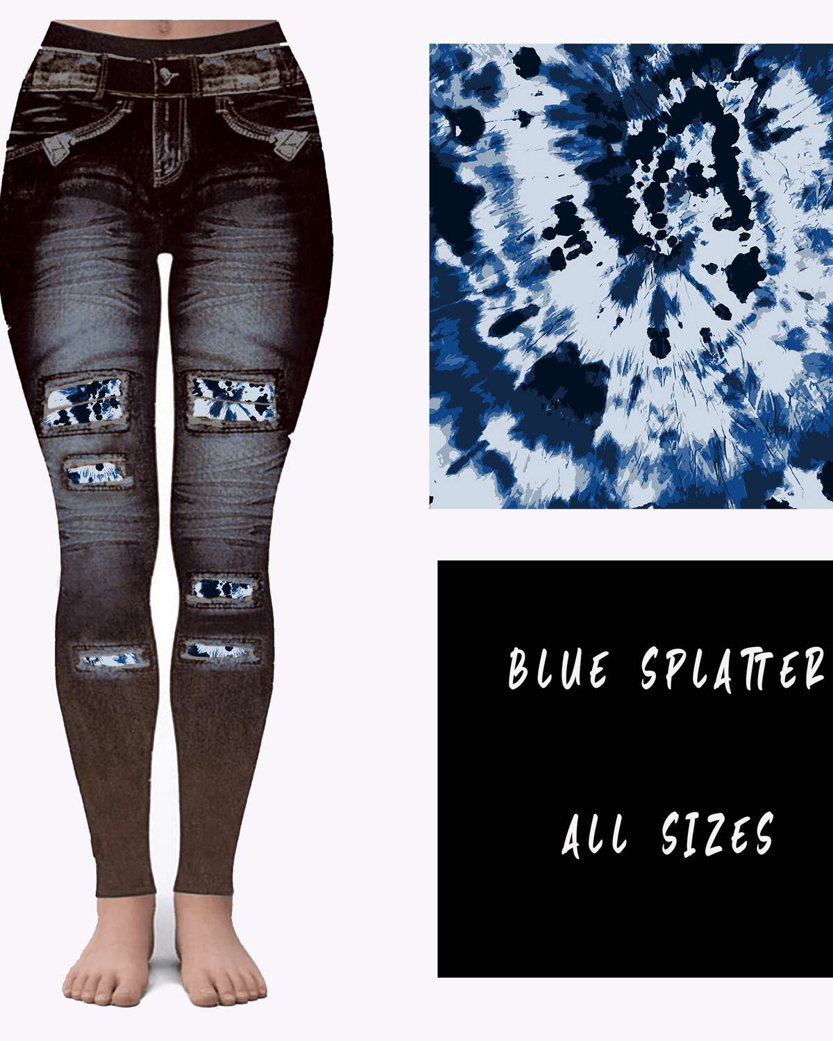 LEGGING JEAN RUN-BLUE SPLATTER (ACTIVE BACK POCKETS)-Stay Foxy Boutique, Florissant, Missouri
