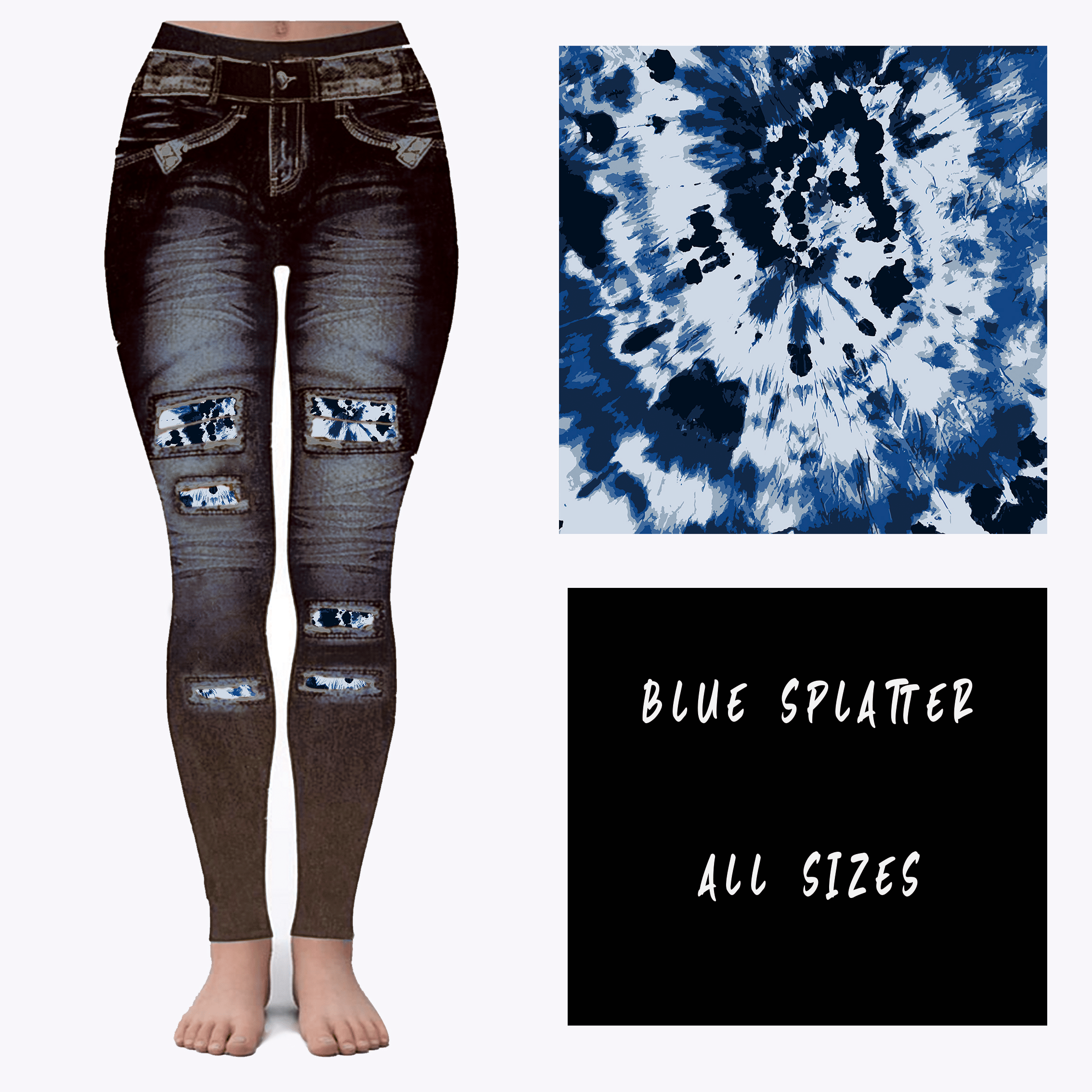 LEGGING JEAN RUN-BLUE SPLATTER (ACTIVE BACK POCKETS)-Stay Foxy Boutique, Florissant, Missouri