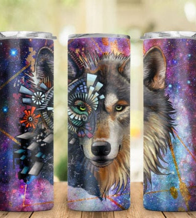 Galaxy Wolf Tumbler-Drinkware-Stay Foxy Boutique, Florissant, Missouri