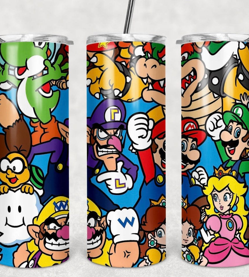 Mario Character Collage Tumbler-Drinkware-Stay Foxy Boutique, Florissant, Missouri